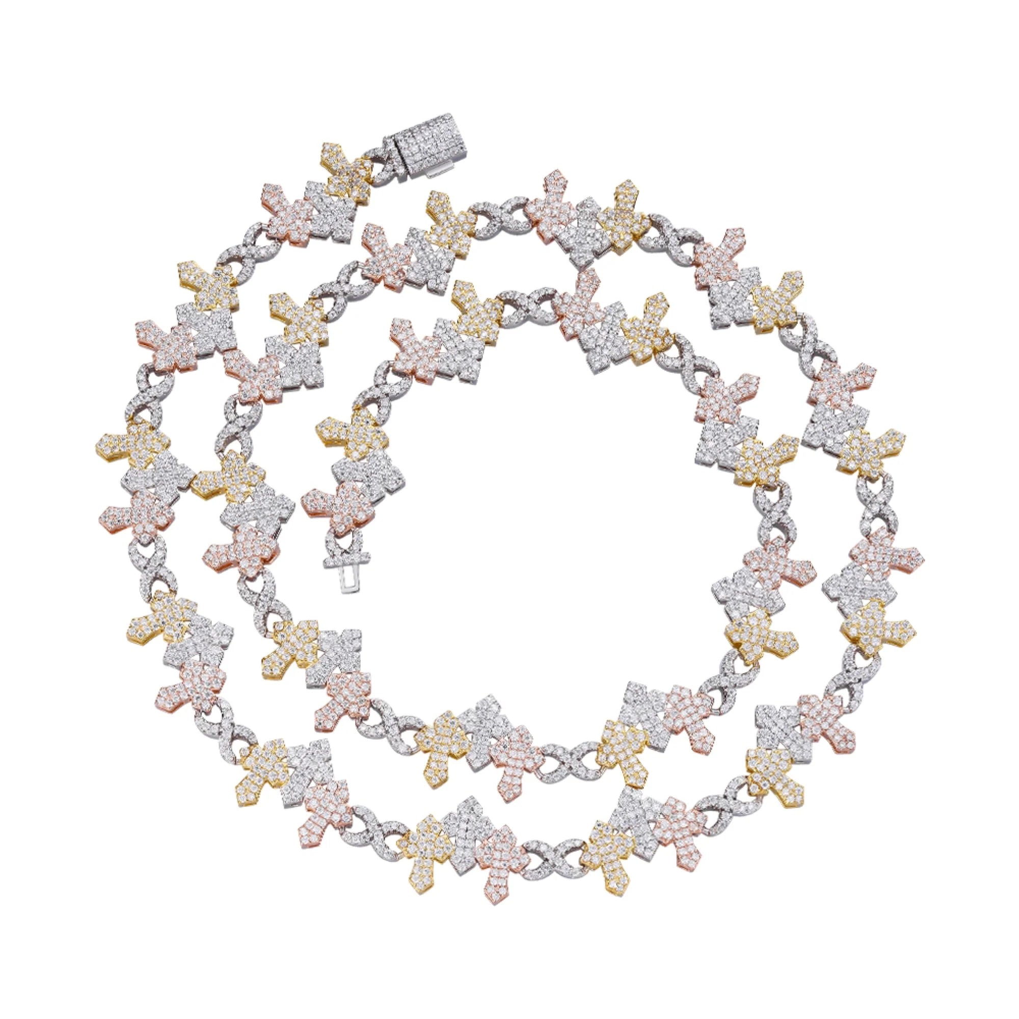 Moissanite Tri Color Cross Infinity Necklace 925 Silver