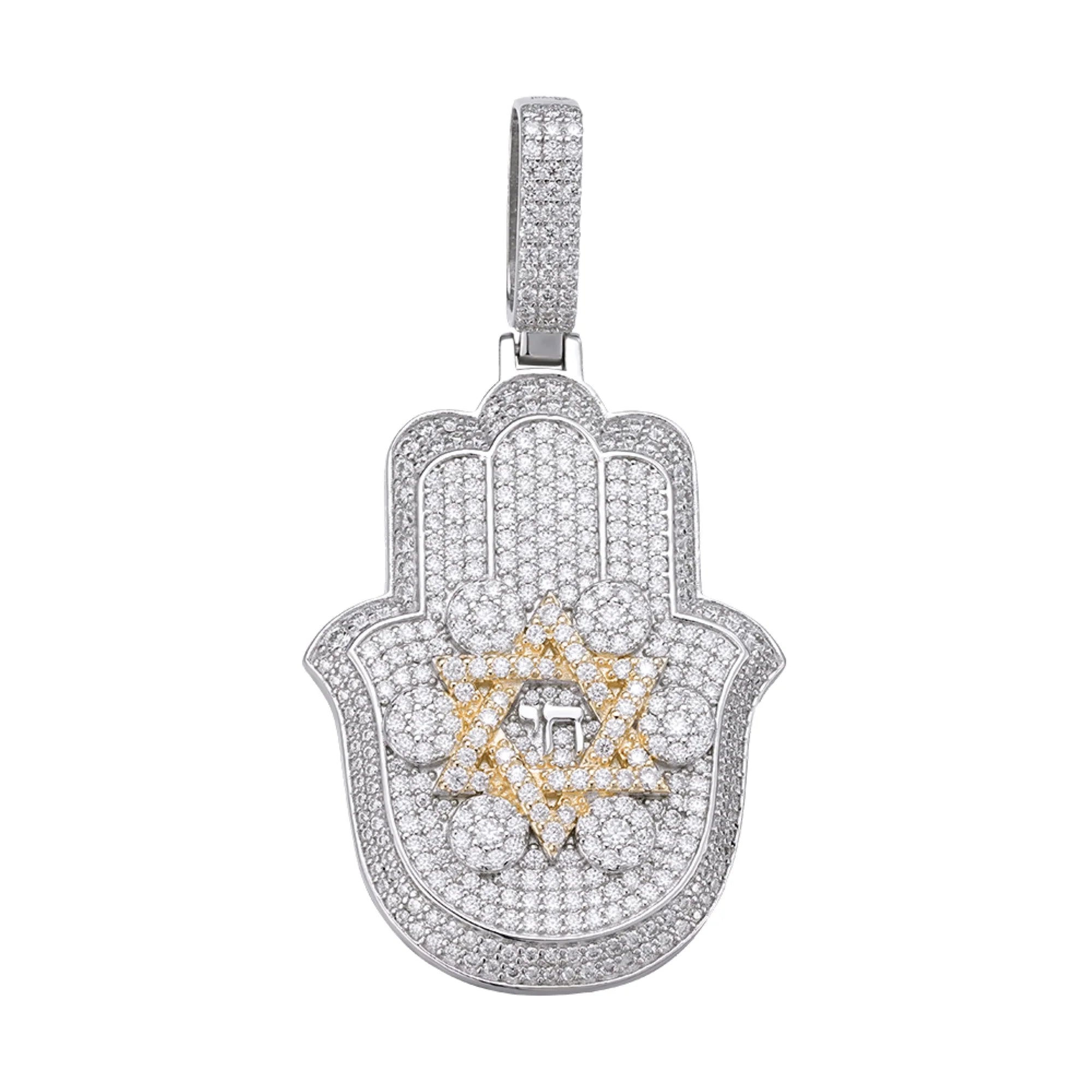 Moissanite 2 Tone Gold Hamsa Hand Pendant 925 Silver