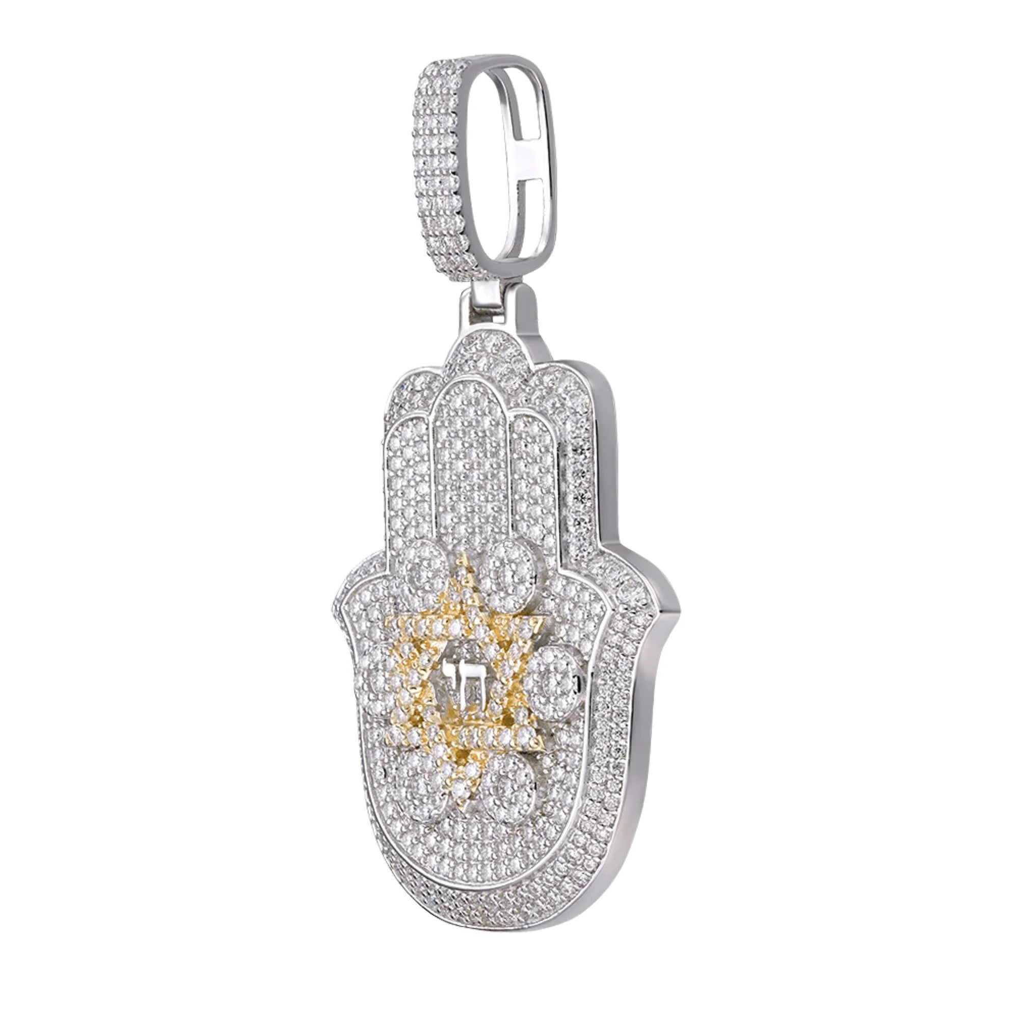 Moissanite 2 Tone Gold Hamsa Hand Pendant 925 Silver