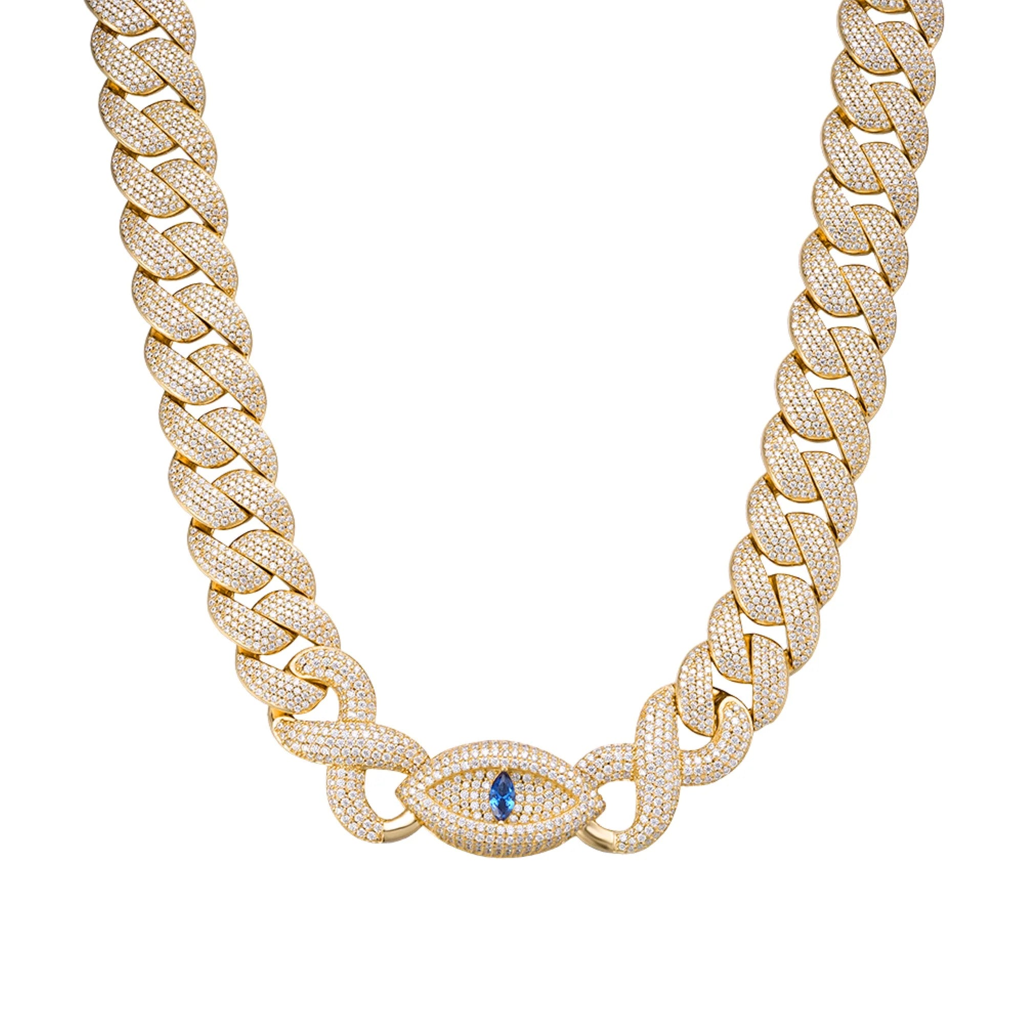 Moissanite Evil Eye Cuban 18mm Infinity Chain 925 14k Gold