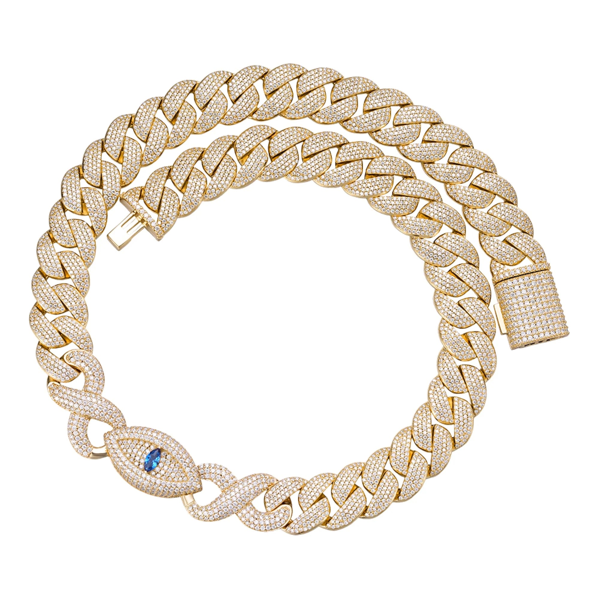 Moissanite Evil Eye Cuban 18mm Infinity Chain 925 14k Gold
