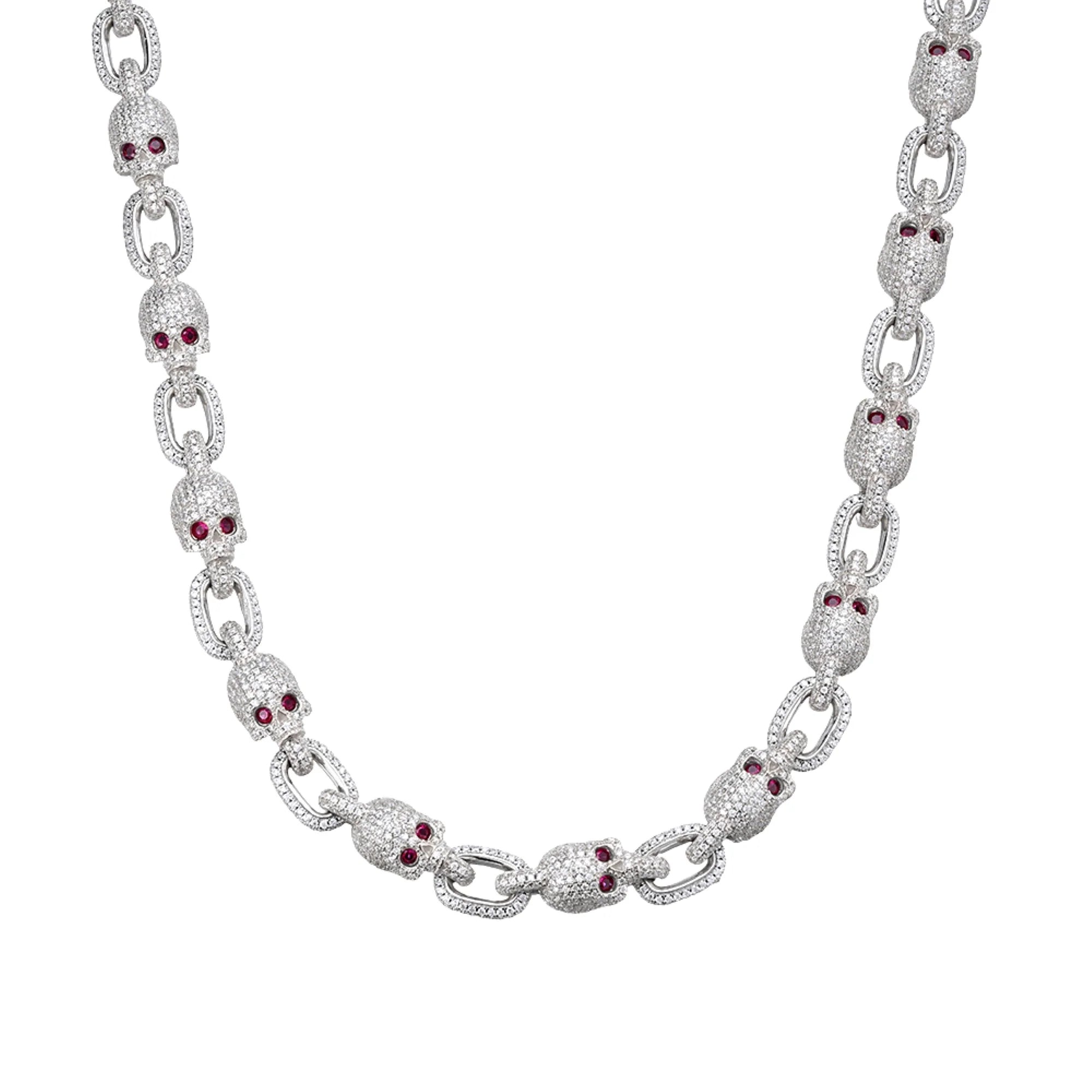 Moissanite Skull Link Necklace Red Eyes Chain