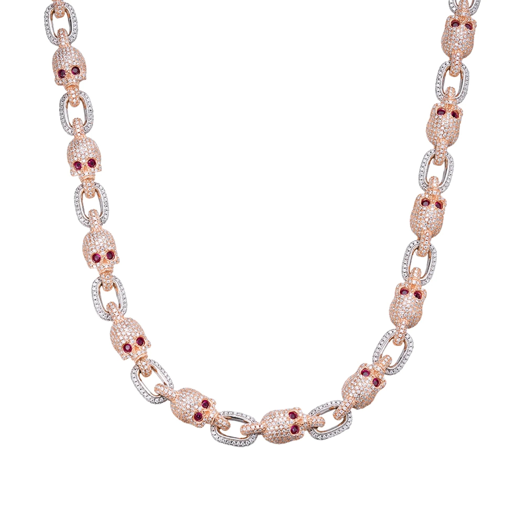 2 Tone Rose Skull Chain Moissanite Necklace