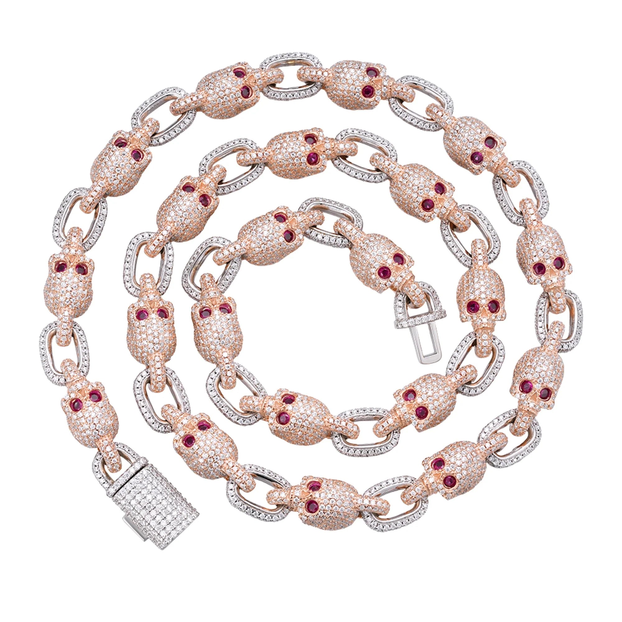 2 Tone Rose Skull Chain Moissanite Necklace