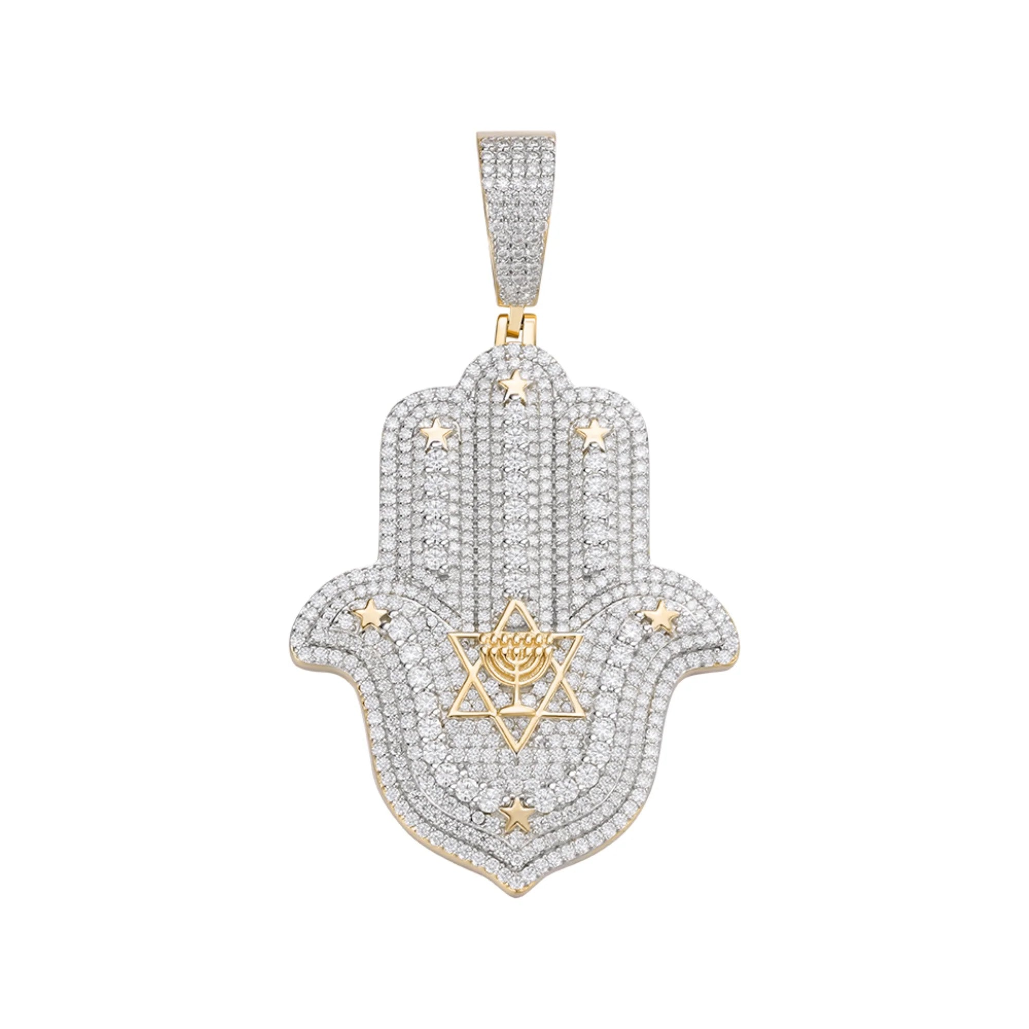 Moissanite Hamsa Hand Silver Pendant 2 Tone Gold