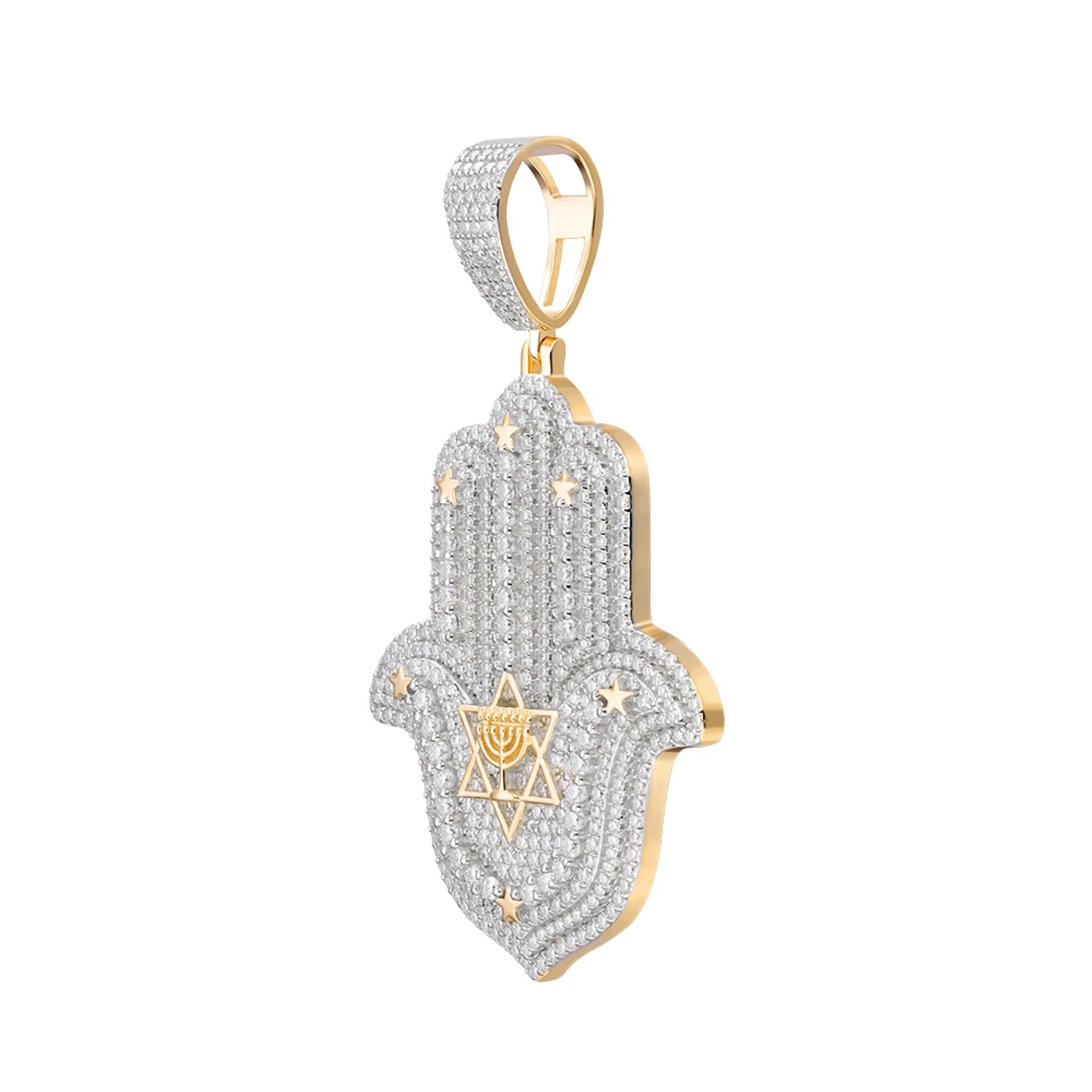 Moissanite Hamsa Hand Silver Pendant 2 Tone Gold