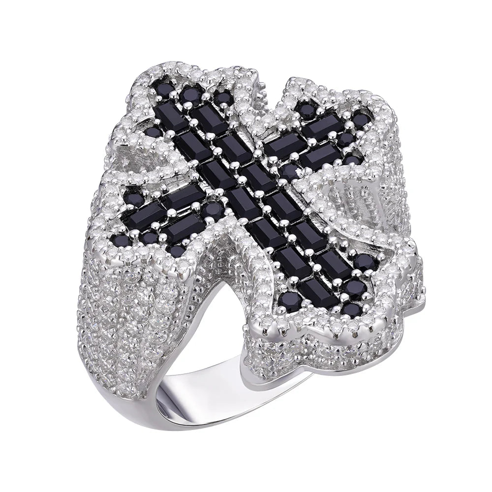 Black Cross Ring Moissanite Mens 925 Silver Hip Hop