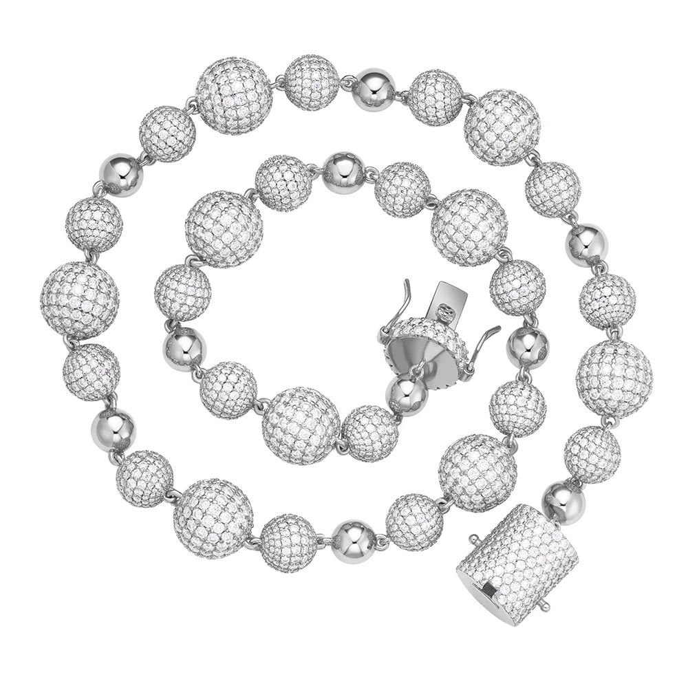 Custom Bead Ball Chain 15mm Silver Moissanite 105 Cts