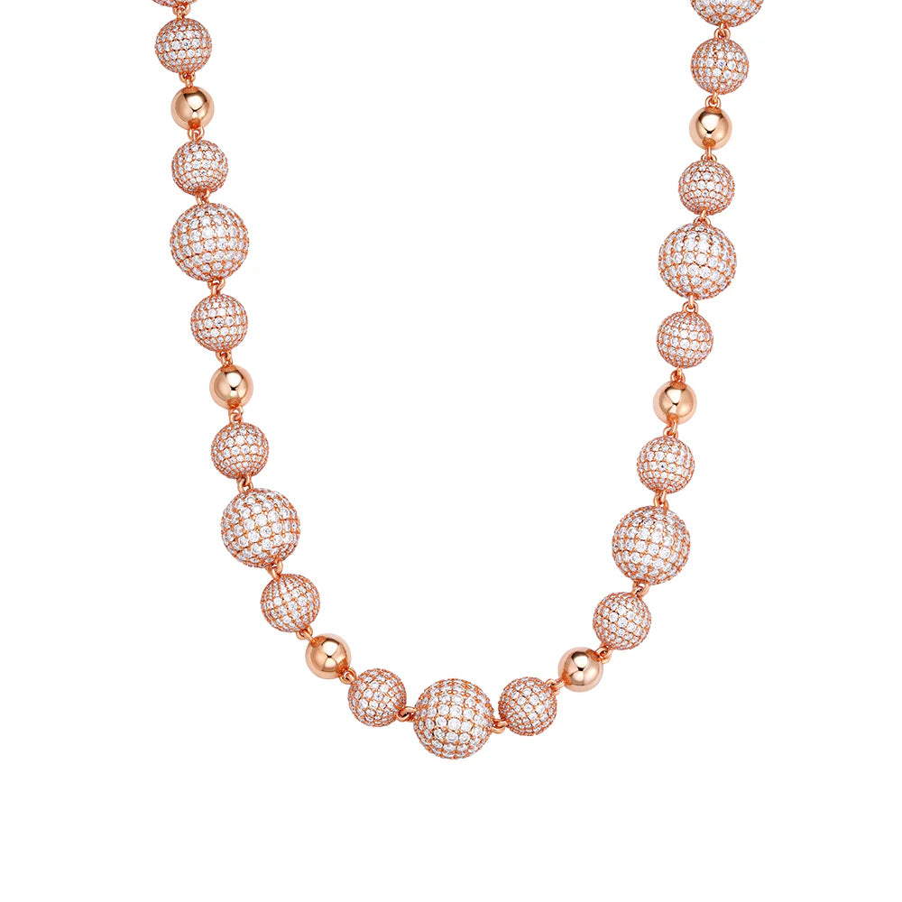 Moissanite 3D Bead Ball Chain Rose 925 Silver Designer