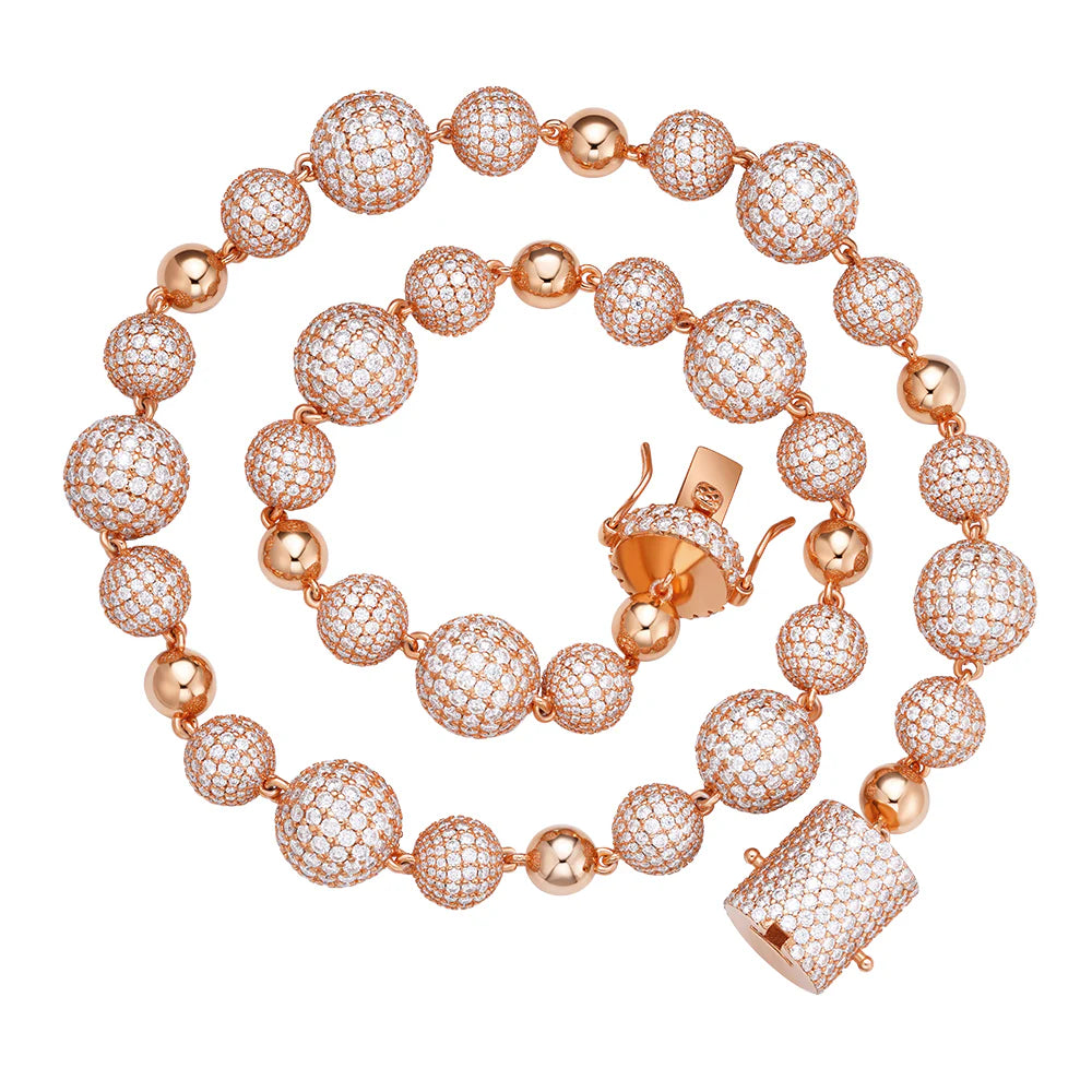Moissanite 3D Bead Ball Chain Rose 925 Silver Designer