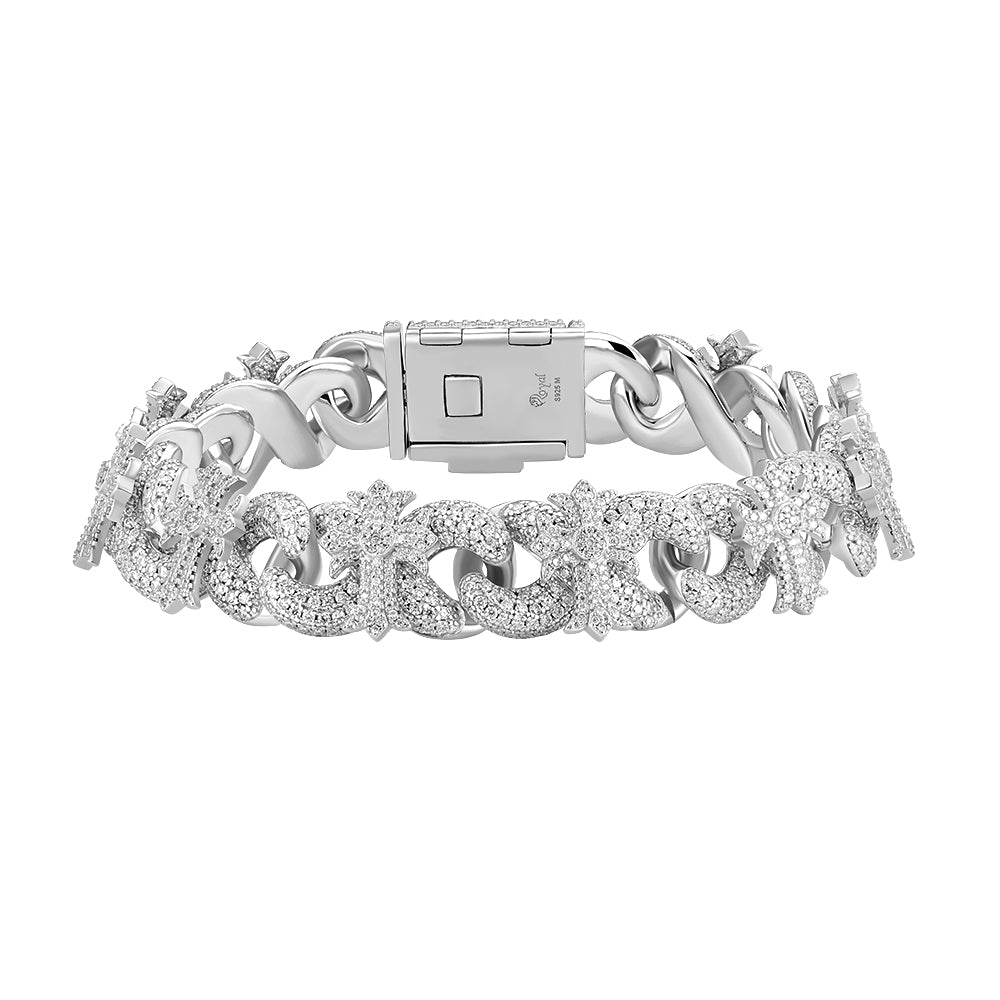 Moissanite Chrome Heart Cuban Bracelet 15mm