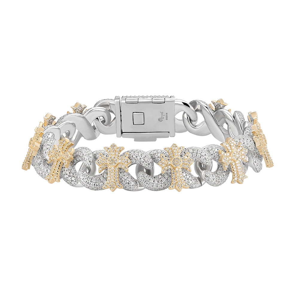 Moissanite Chrome Heart Cuban Gold Bracelet 15mm