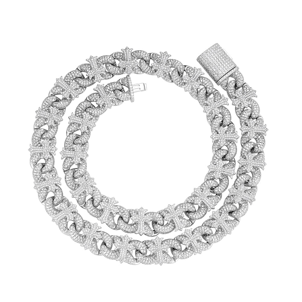 Chrome Heart Cuban Necklace Moissanite Silver 15mm