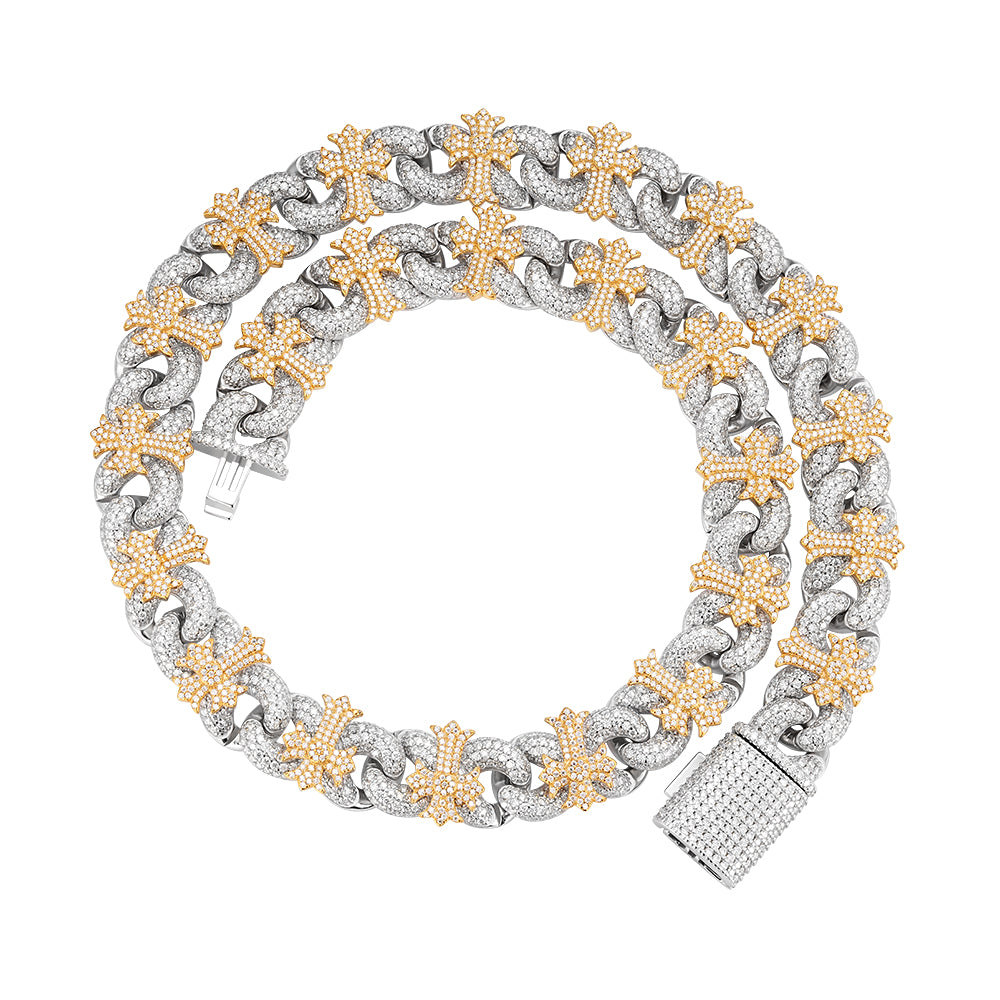 925 Chrome Heart Moissanite Chain 15mm Gold