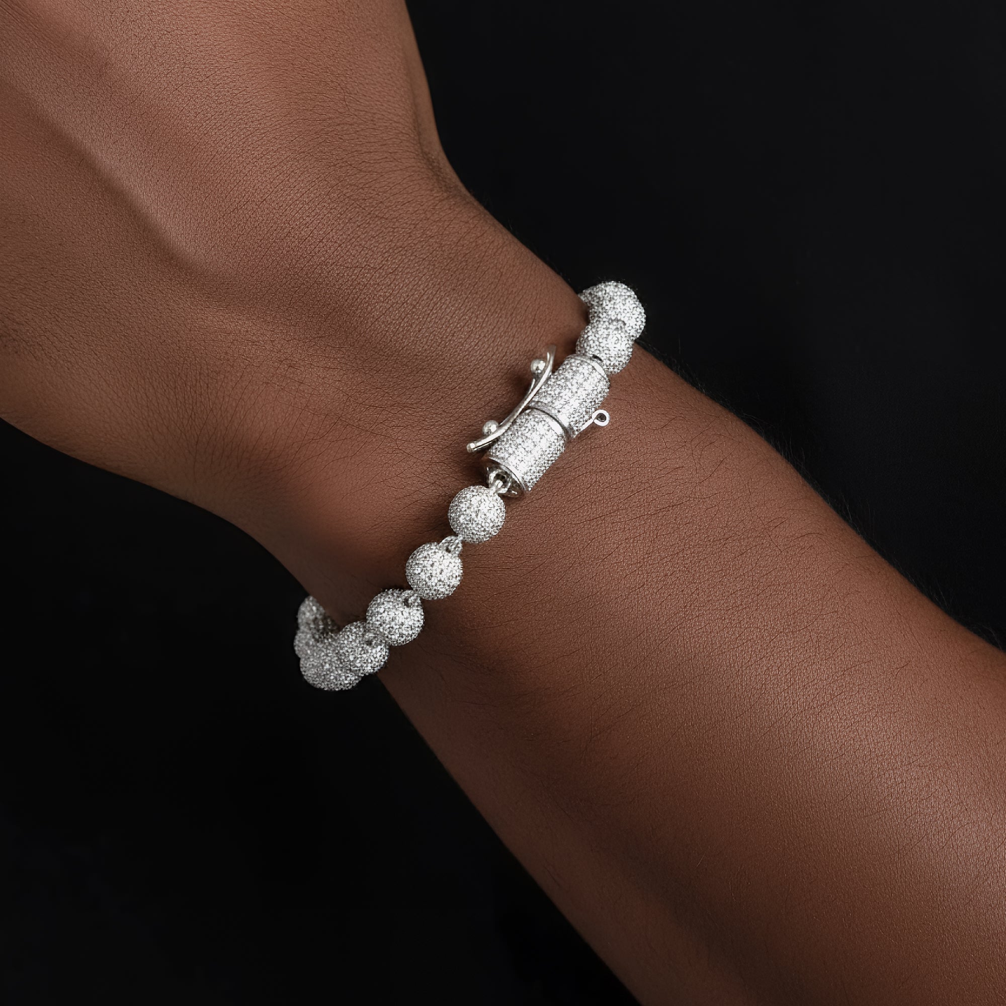 925 Silver Moissanite Ball Chain Designer 8 Inch Mens Bracelet