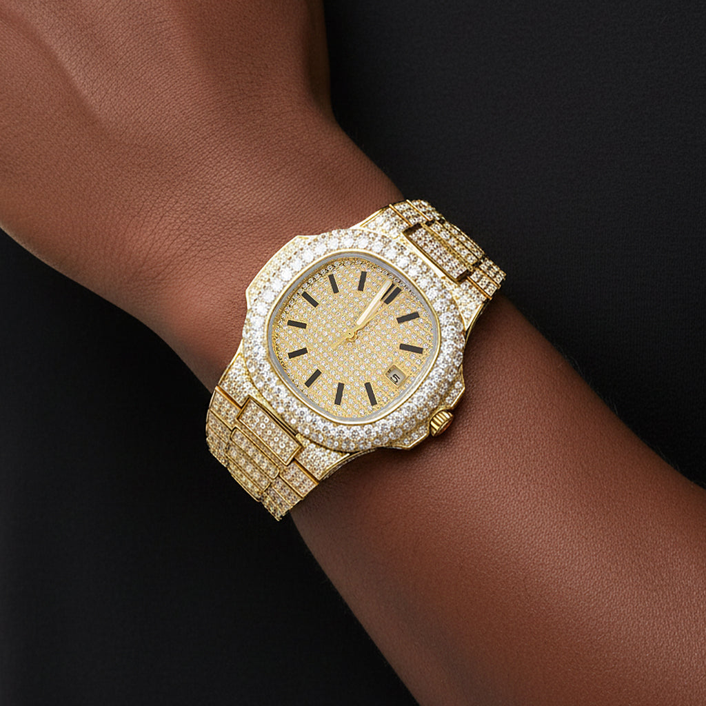 Square Face Moissanite Watch Gold Automatic (MADE TO ORDER)