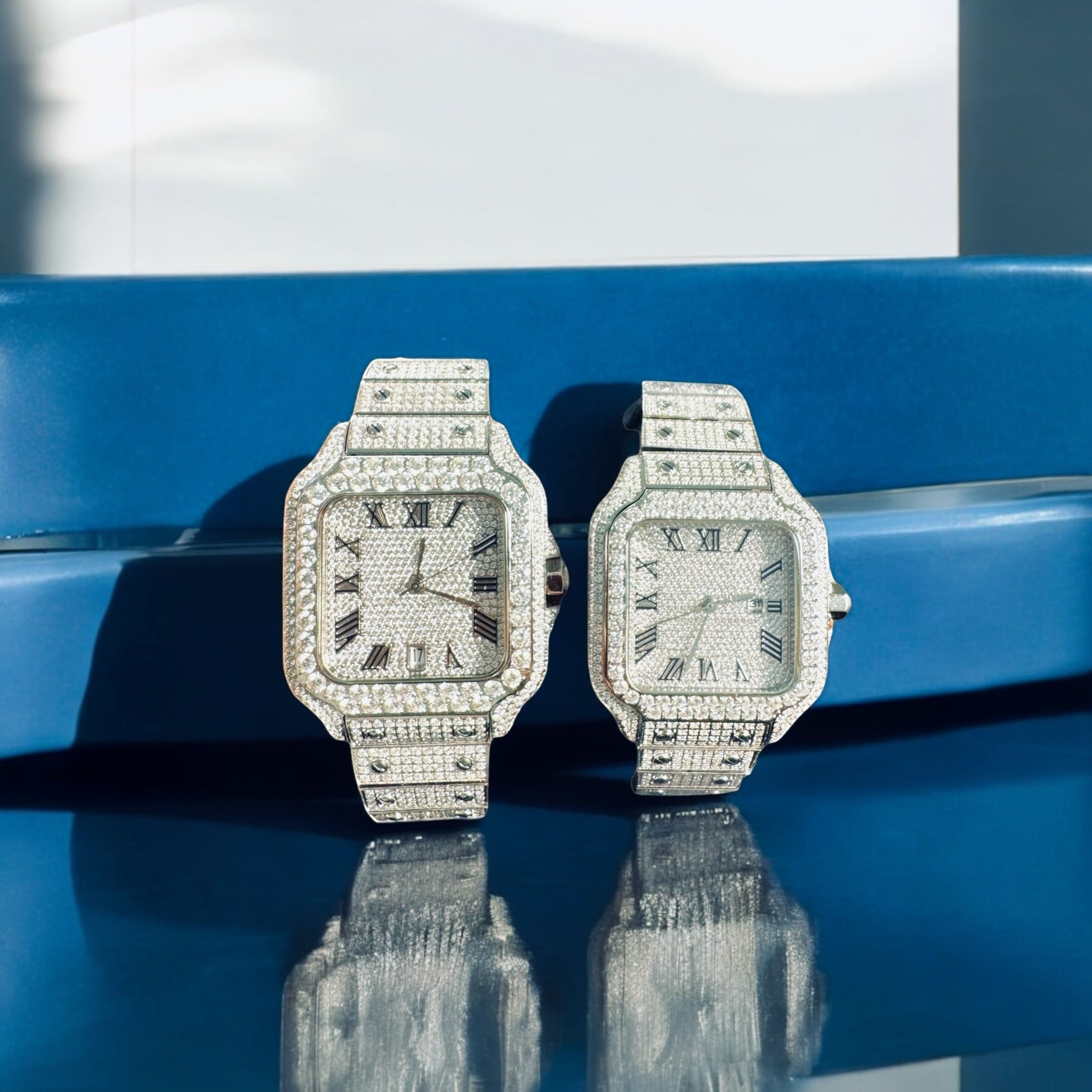 Moissanite Watch His Her Set Stainless Steel Bundle