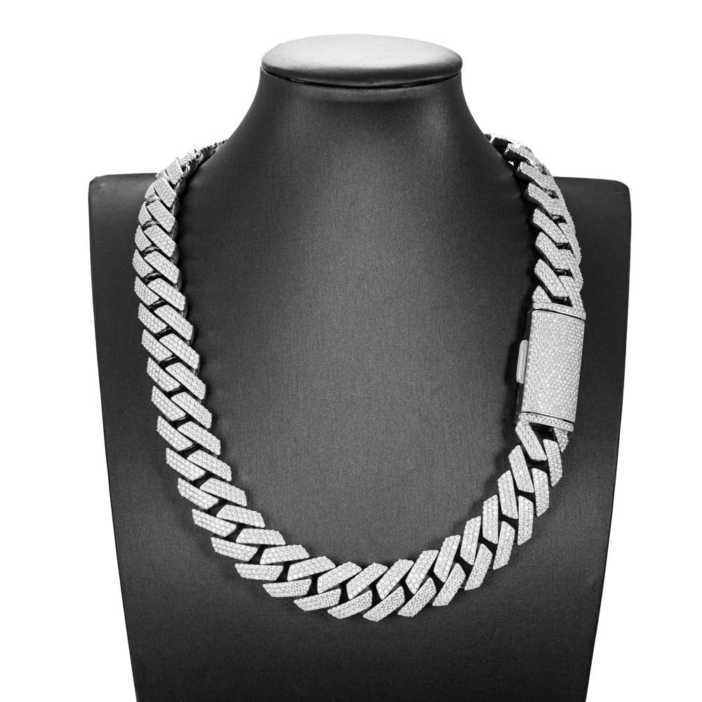 23mm Moissanite Prong Set Cuban Chain 925 Necklace