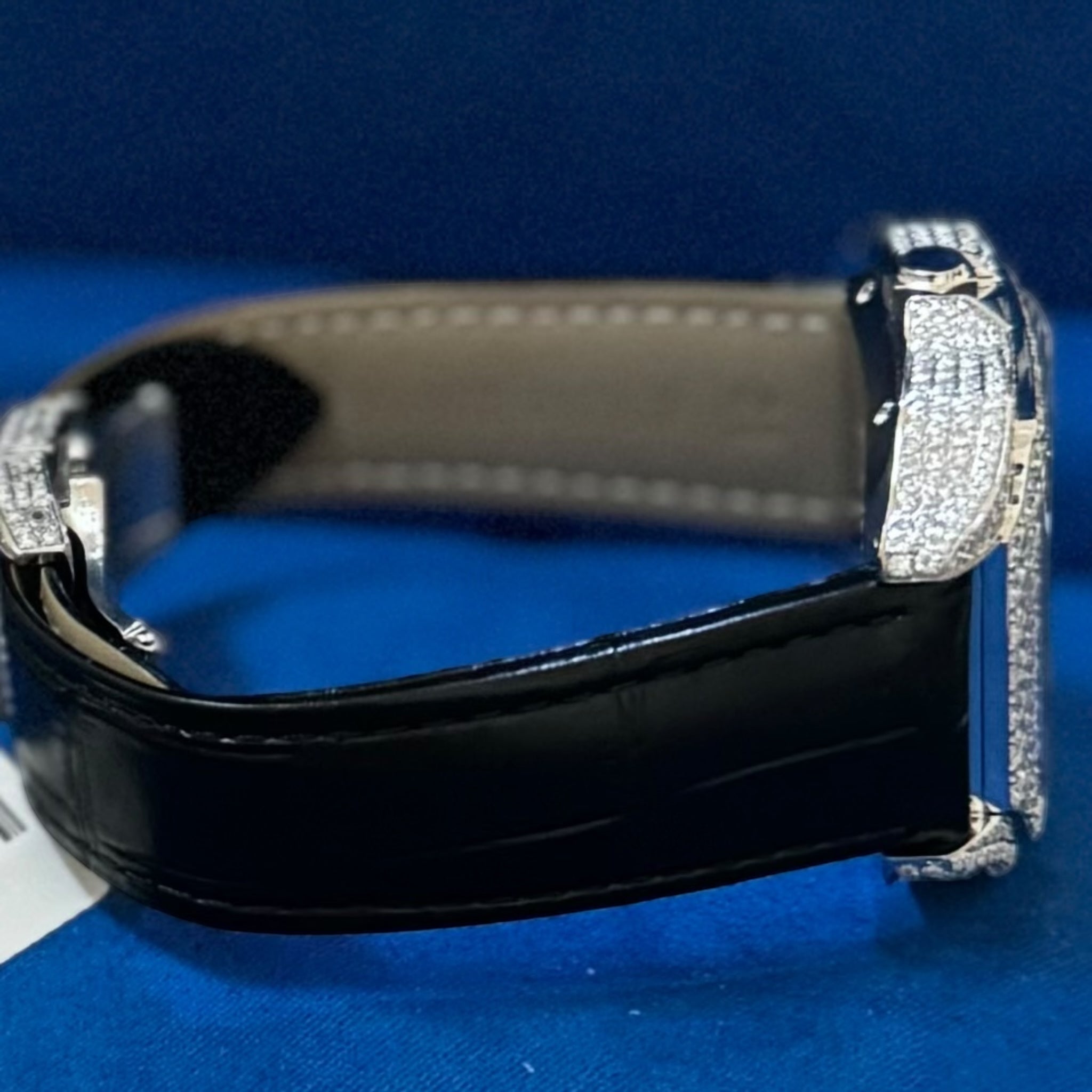 Moissanite Black Croco Half Iced Leather Band Watch Bezel 9.6ct