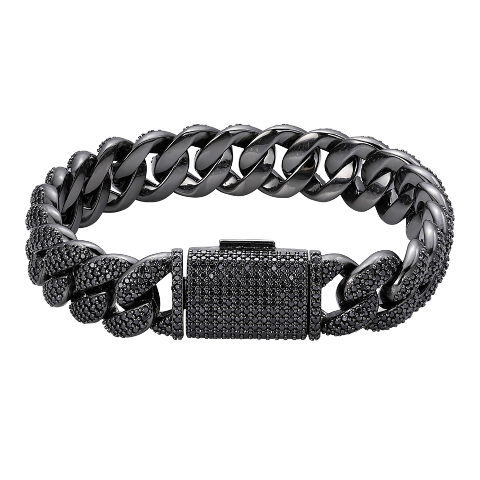 925 Silver 15mm Black Moissanite Miami Cuban 8.5" Men's Bracelet - Master of Bling 