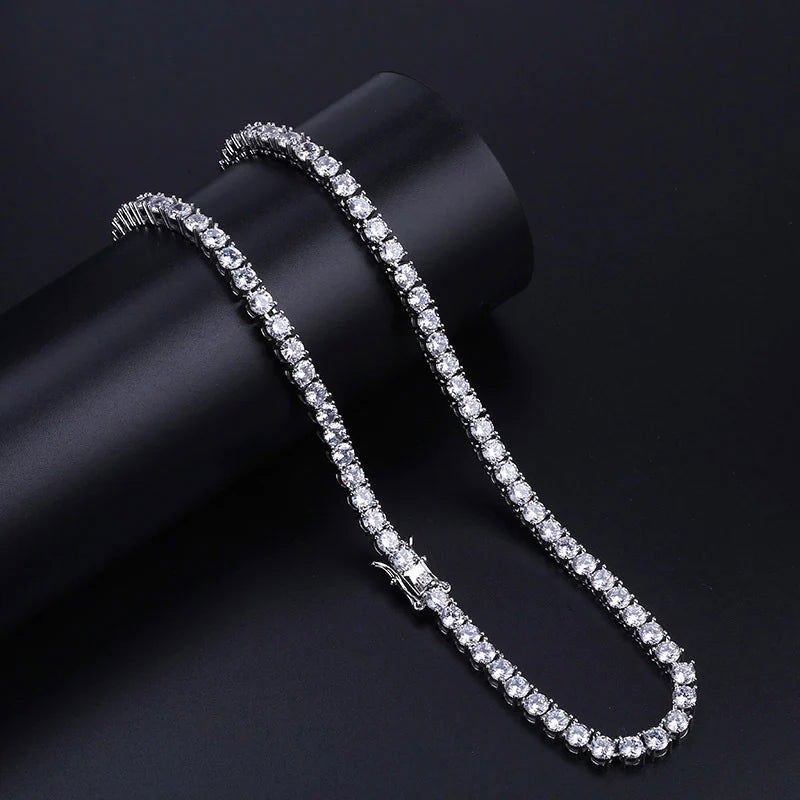 925 Silver 4mm VVS Moissanite Diamond Tennis Chain White Gold Tone - Master of Bling 