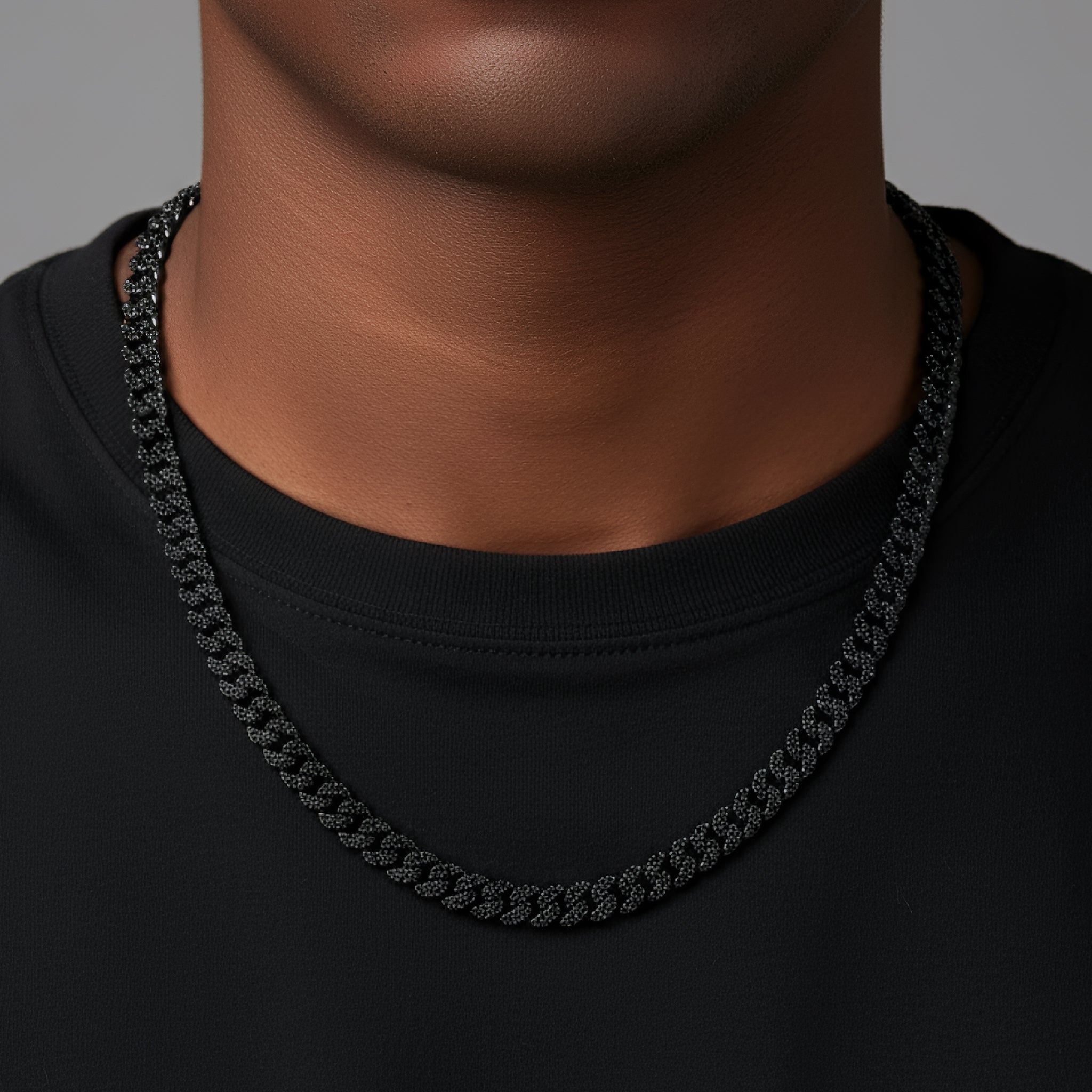 925 Silver 8mm Black Moissanite Miami Cuban 22 Inch Mens Necklace