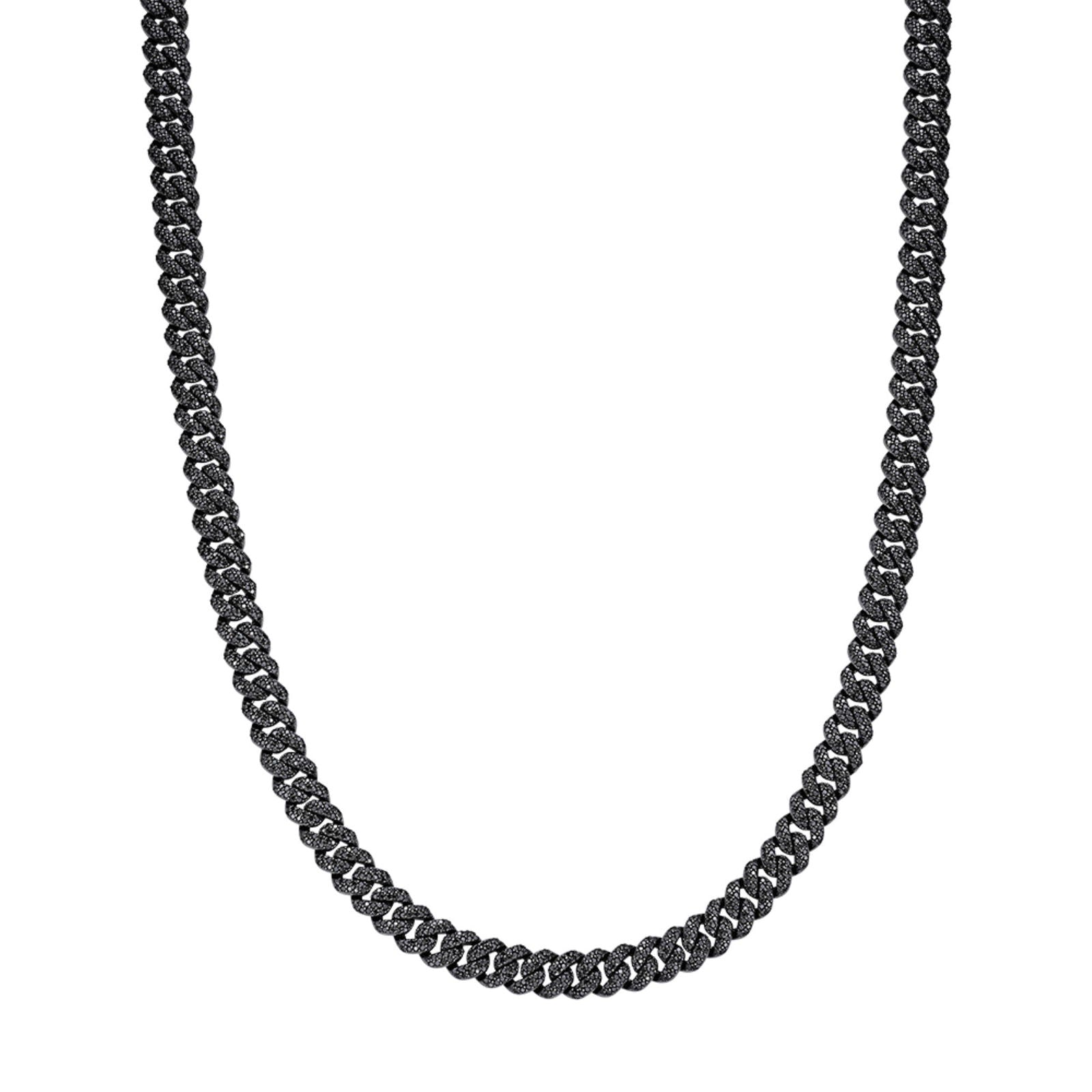 925 Silver 8mm Black Moissanite Miami Cuban 22 Inch Mens Necklace - Master of Bling 