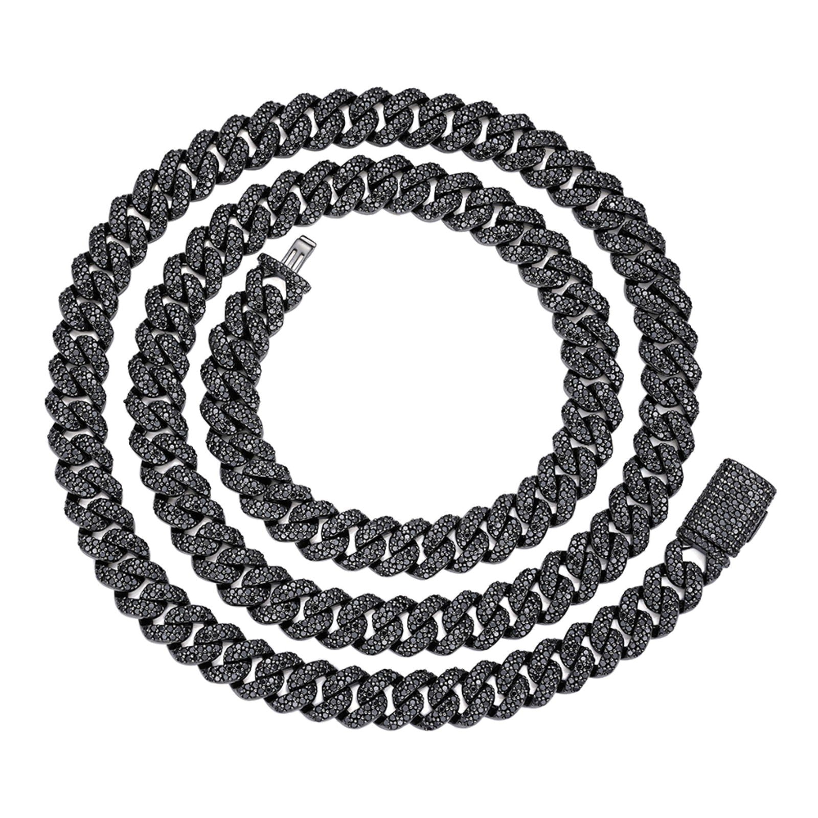 925 Silver 8mm Black Moissanite Miami Cuban 22 Inch Mens Necklace - Master of Bling 