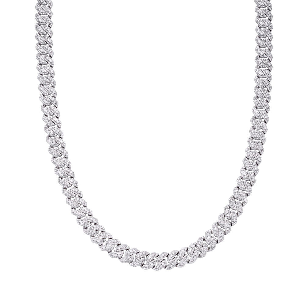 925 Silver Moissanite 10mm White Tone 22 Inch Cuban Necklace - Master of Bling 