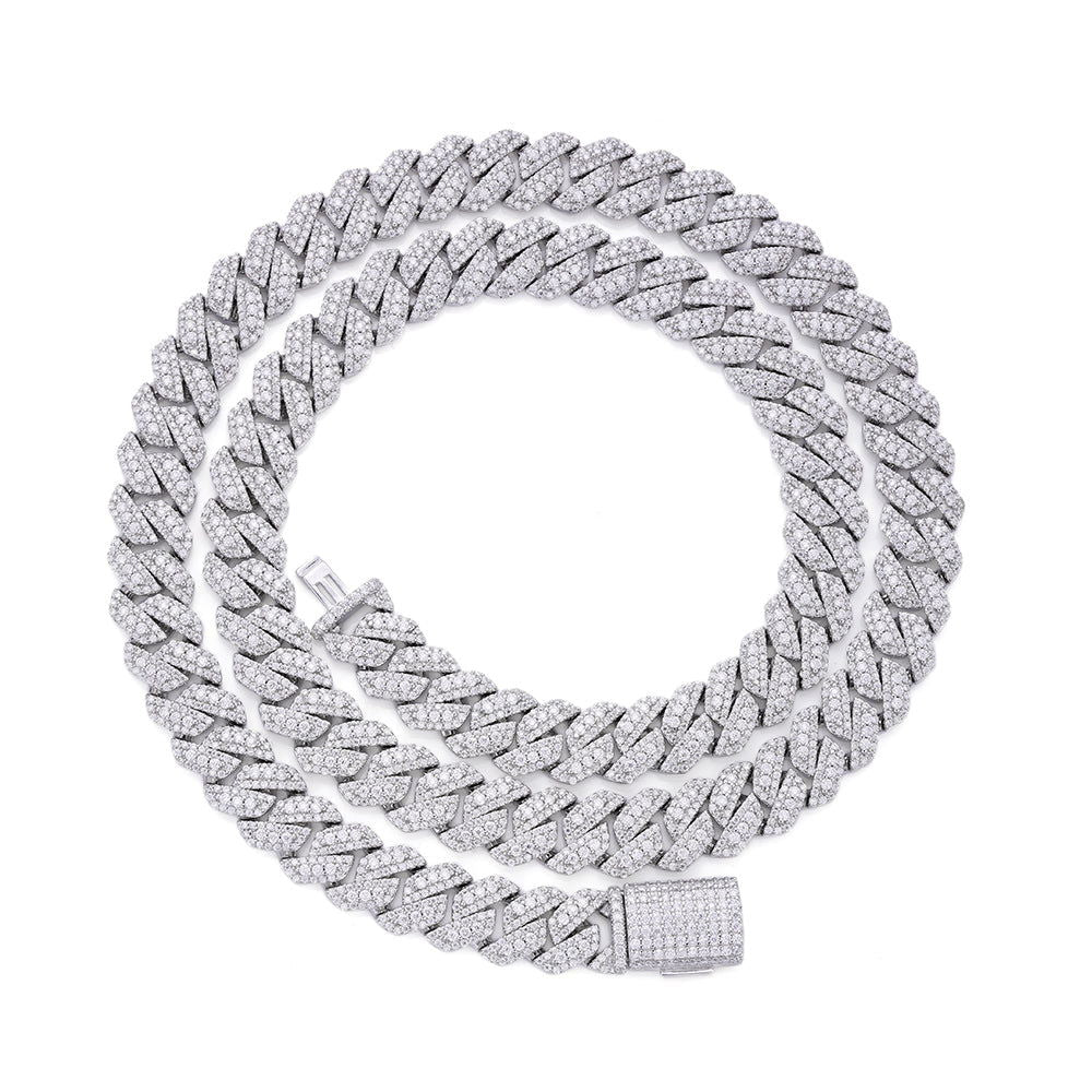 925 Silver Moissanite 10mm White Tone 22 Inch Cuban Necklace - Master of Bling 