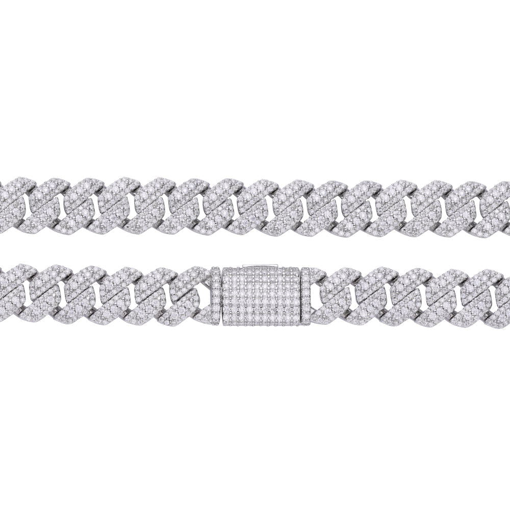 925 Silver Moissanite 10mm White Tone 22 Inch Cuban Necklace - Master of Bling 