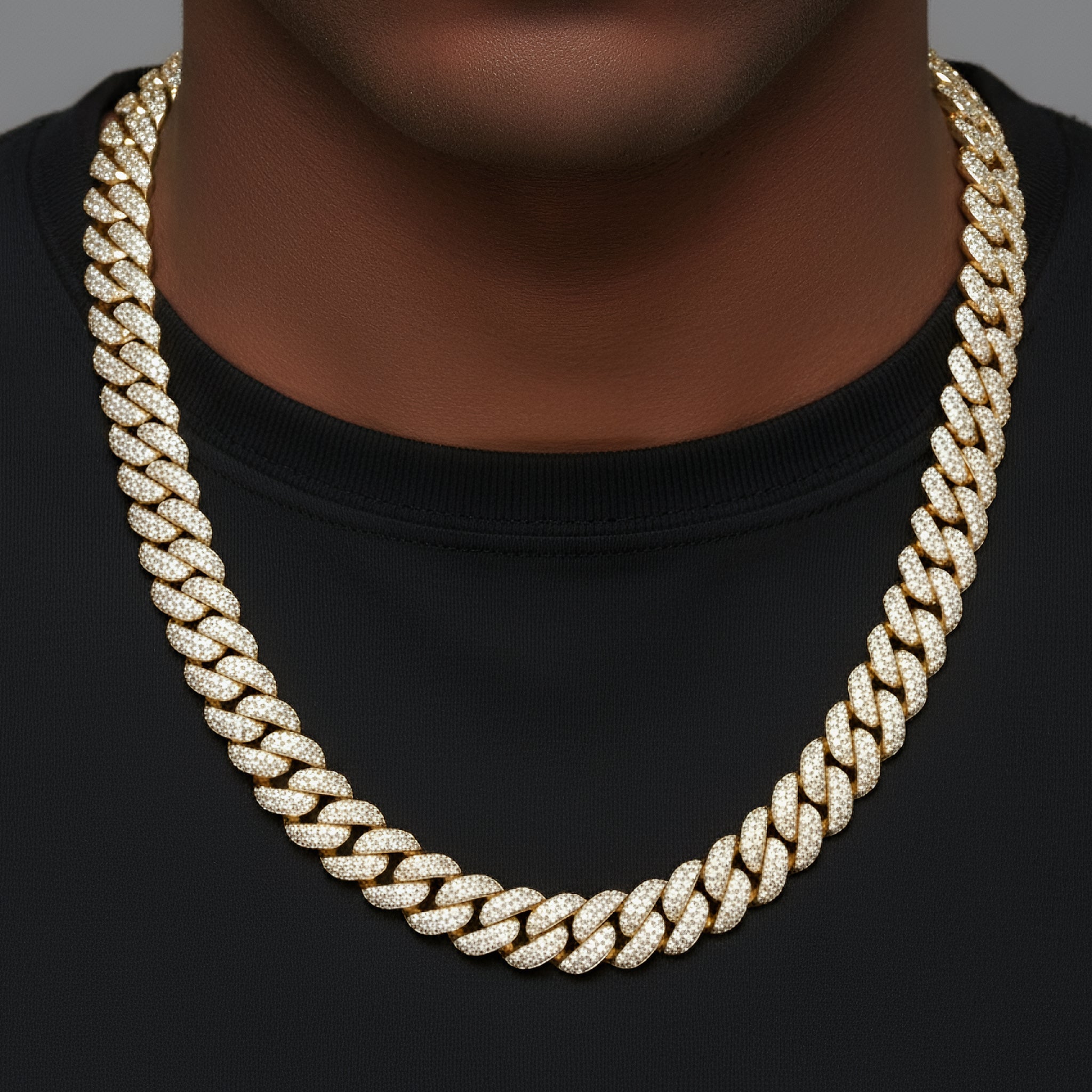 925 Silver Moissanite 12mm 22 Inch Cuban Mens Yellow Tone Necklace