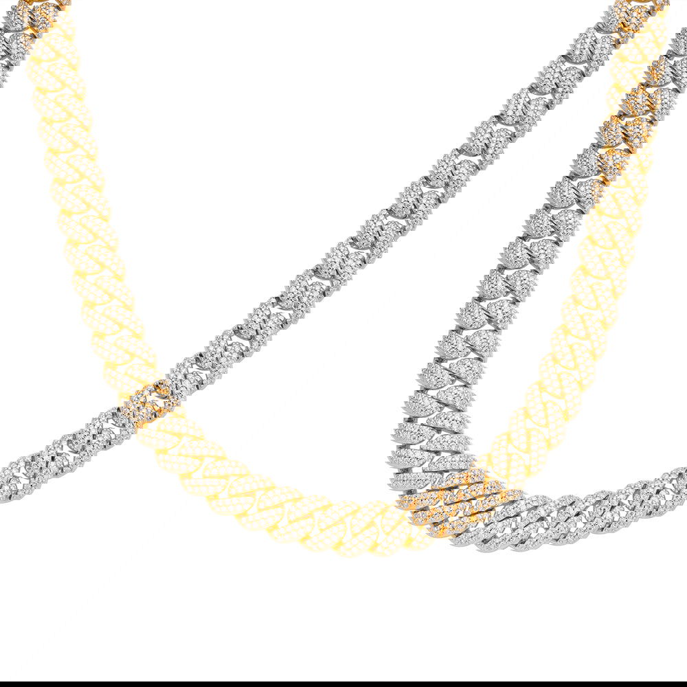 925 Silver Moissanite 12mm 22 Inch Cuban Mens Yellow Tone Necklace - Master of Bling 