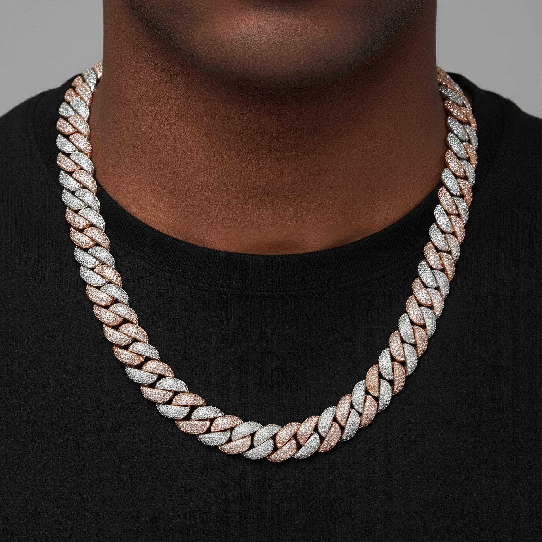 925 Silver Moissanite 12mm 22 Inch White Rose Two Tone Cuban Necklace