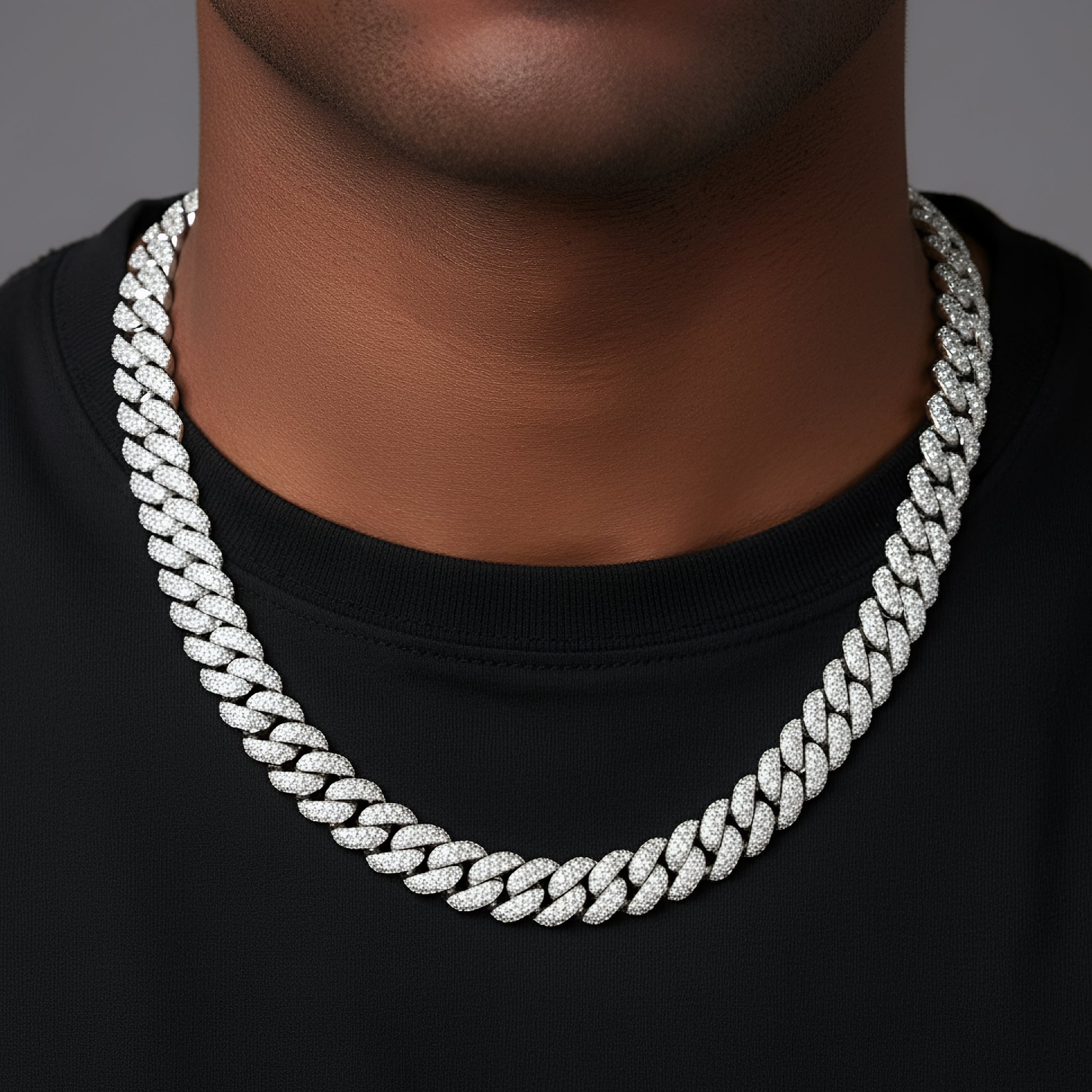 925 Silver Moissanite 12mm Miami Cuban 22 Inch Mens Chain Necklace