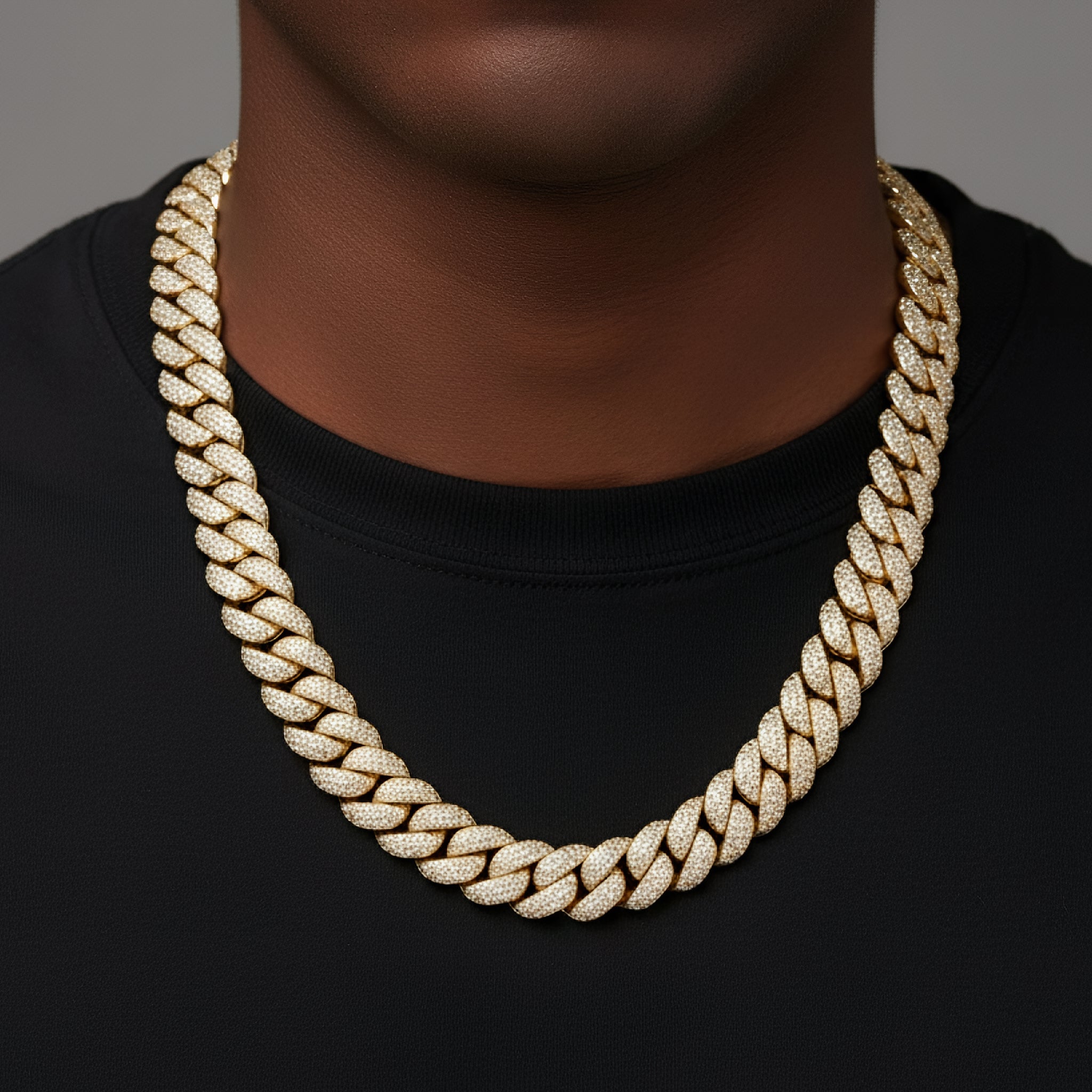 925 Silver Moissanite 15mm 22 Inch Cuban Mens Yellow Tone Necklace