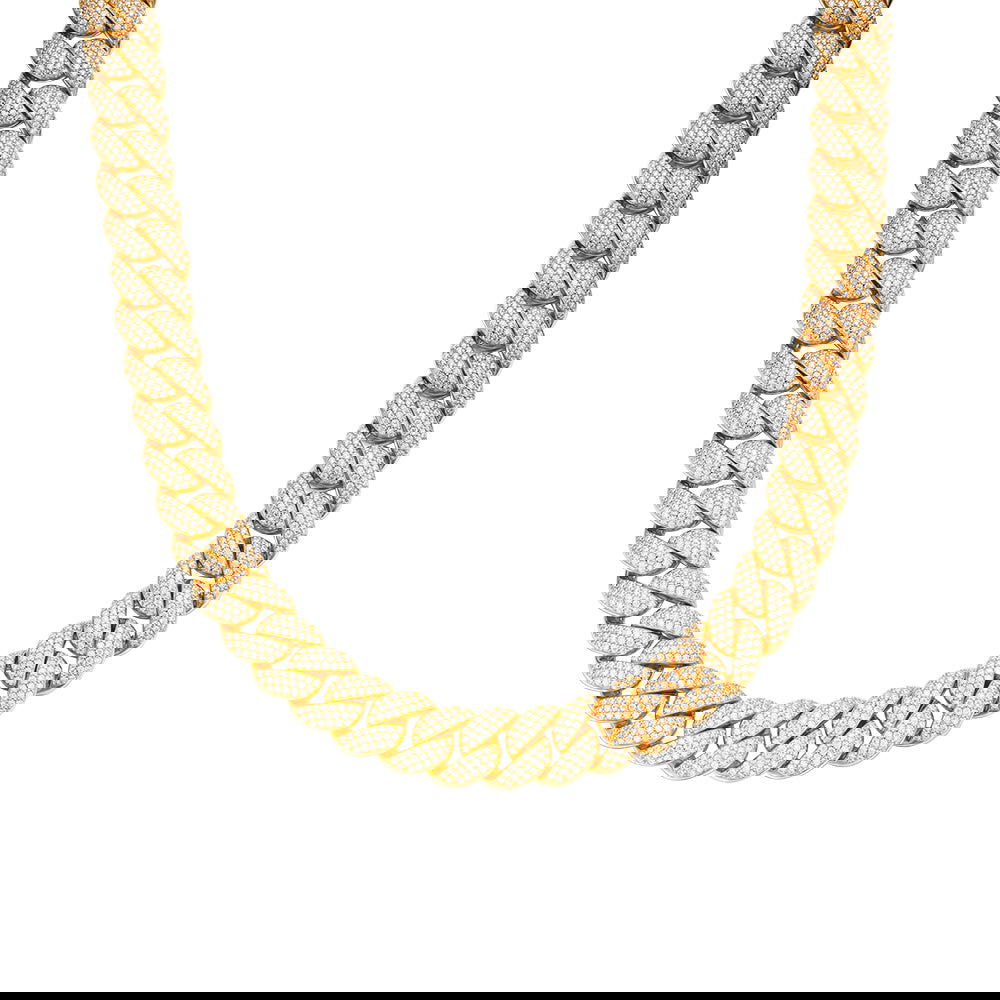 925 Silver Moissanite 15mm 22 Inch Cuban Mens Yellow Tone Necklace - Master of Bling 