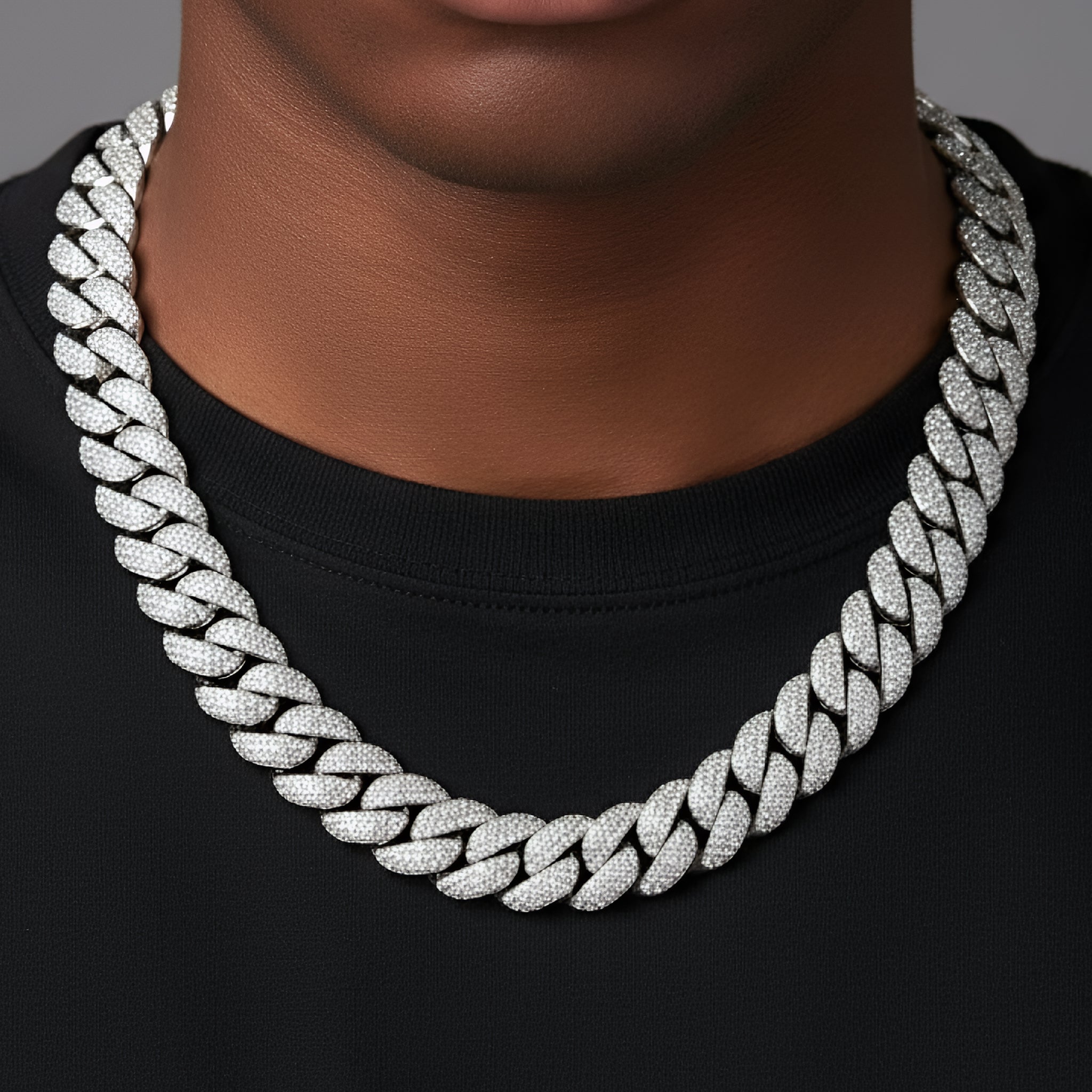 925 Silver Moissanite 15mm 22 Inch Miami Cuban Mens Chain Necklace