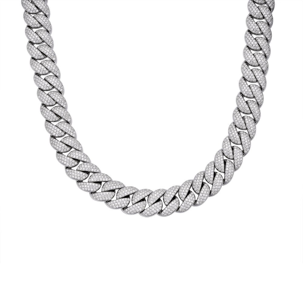 925 Silver Moissanite 15mm 22 Inch Miami Cuban Mens Chain Necklace - Master of Bling 