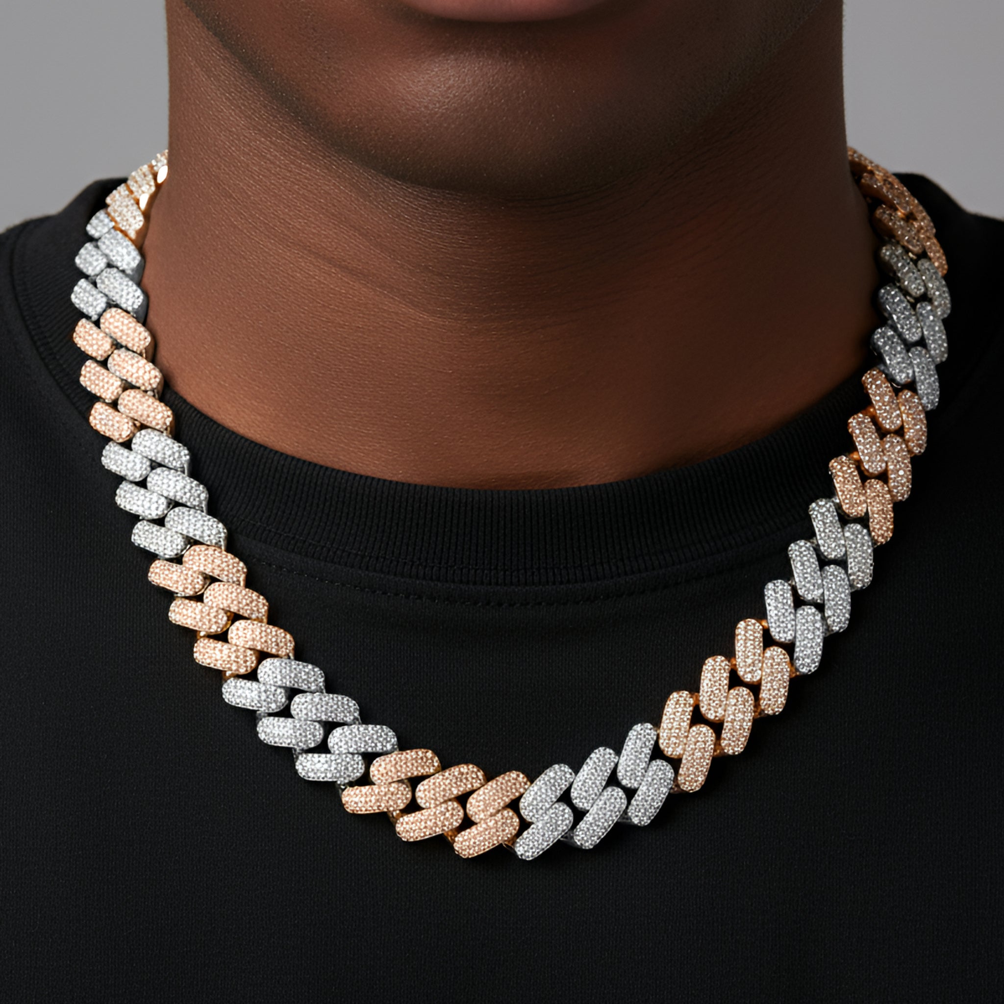 925 Silver Moissanite 18mm Miami Cuban 22 Inch Mens Chain 2 Tone Necklace