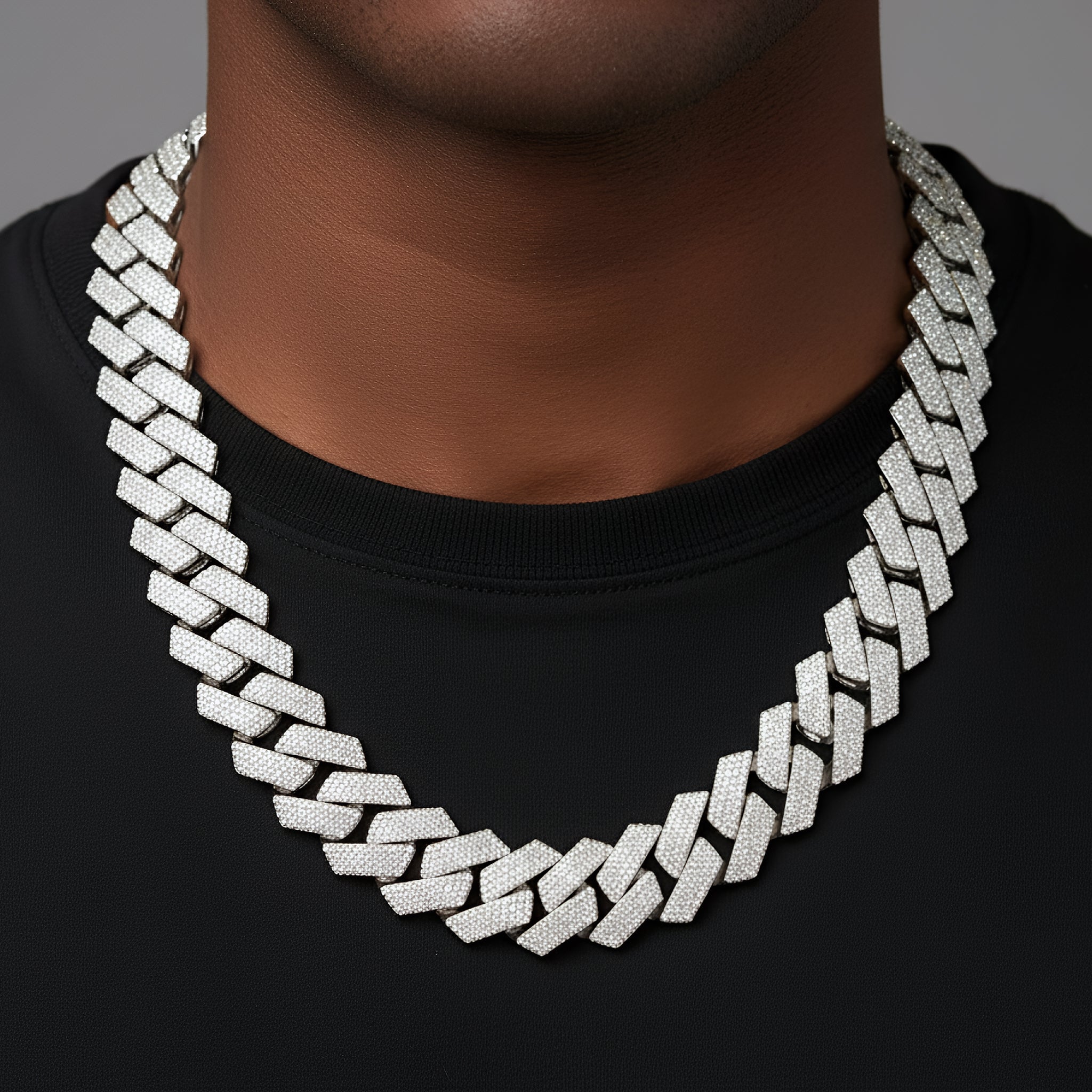 925 Silver Moissanite 23mm Miami Cuban 22 Inch Chain Necklace