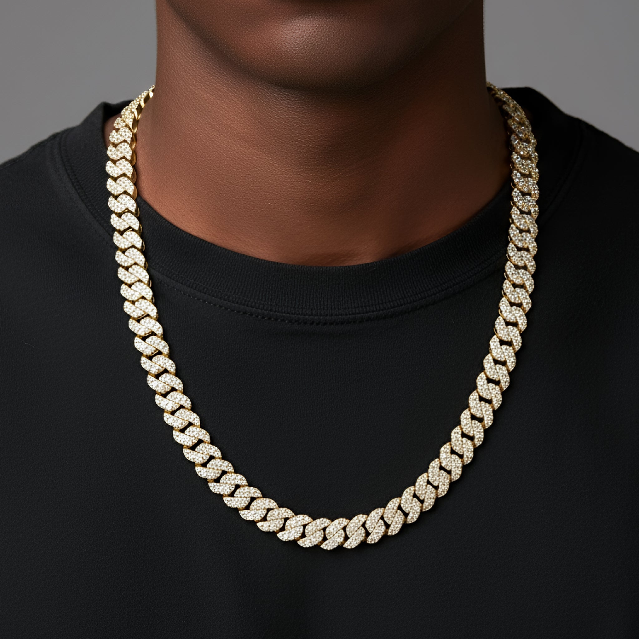 925 Silver Moissanite Cuban 10mm 22 Inch Gold Tone Necklace Icy