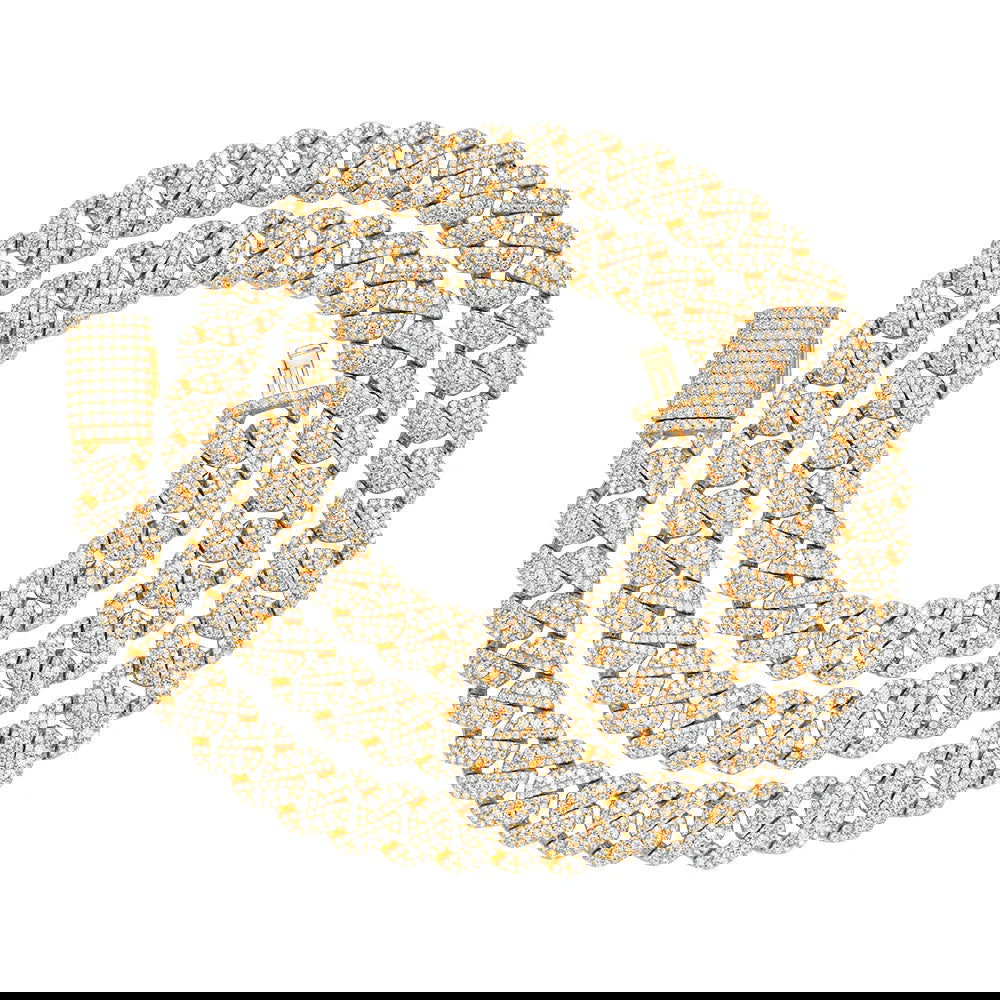 925 Silver Moissanite Cuban 10mm 22 Inch Gold Tone Necklace Icy - Master of Bling 