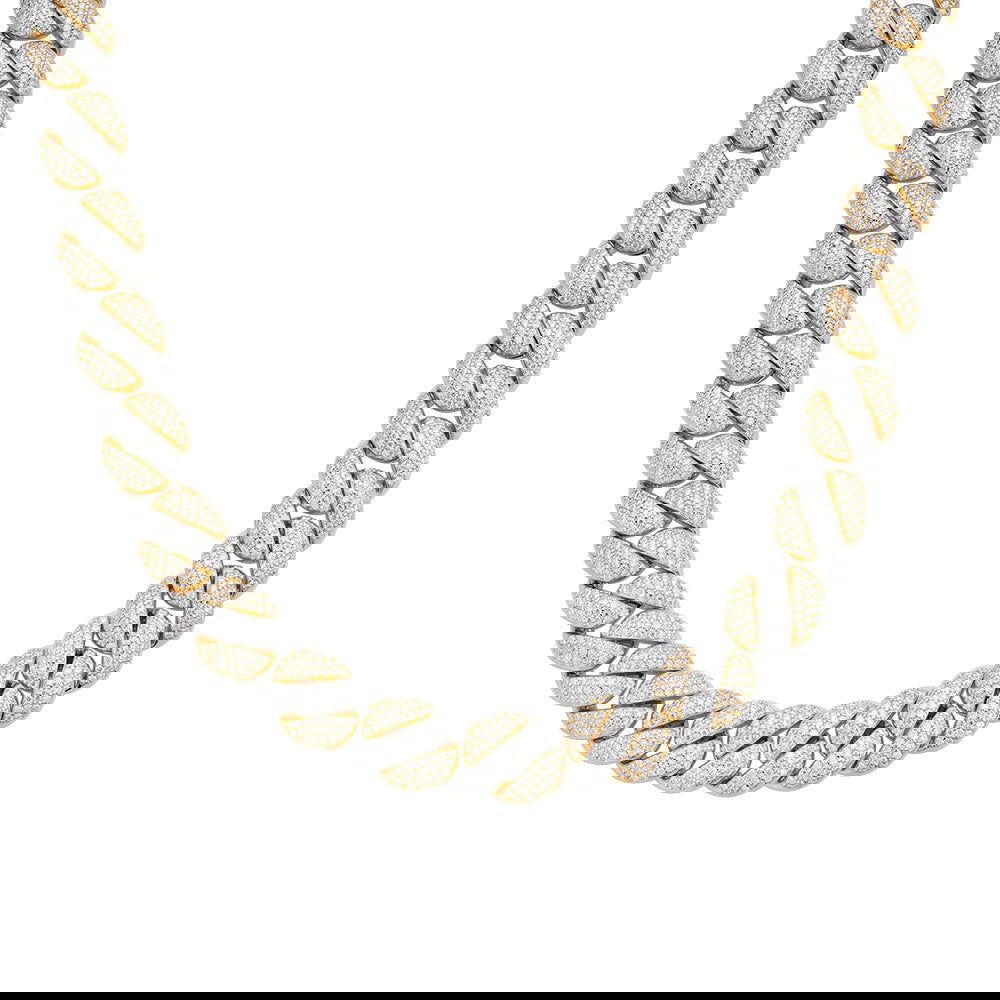 925 Silver Moissanite Diamond 12mm Two Tone Gold 22 Inch Cuban Necklace - Master of Bling 