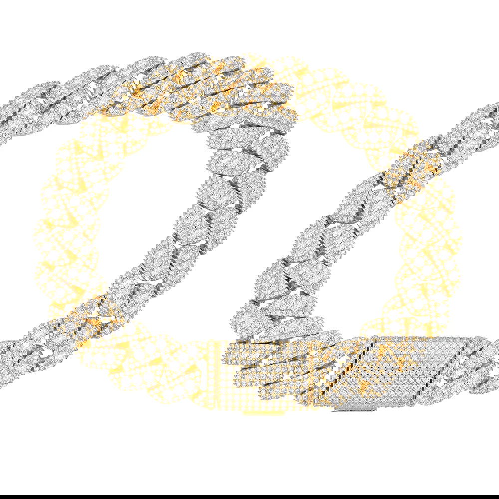 925 Silver Moissanite Miami Cuban 12mm Bracelet 8 Inch 14k Gold Tone - Master of Bling 