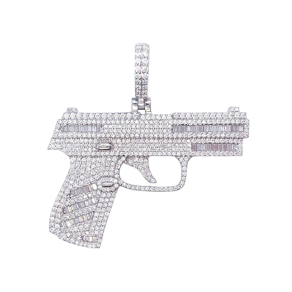 925 Sterling Silver Moissanite 3.99 Ctw Pistol Gun Pendant - Master of Bling 