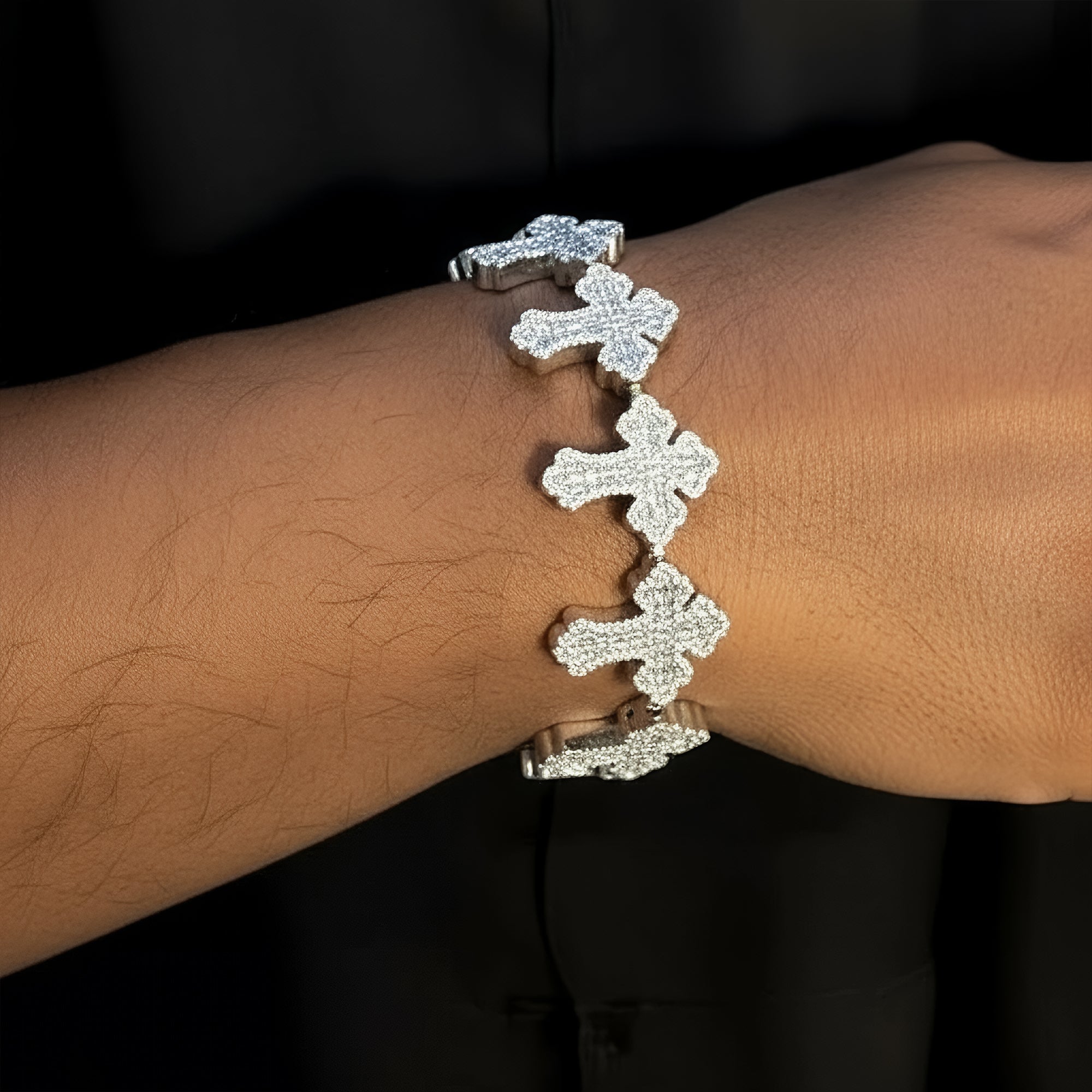 Moissanite Cross Link Bracelet Mens 925 Silver 14k