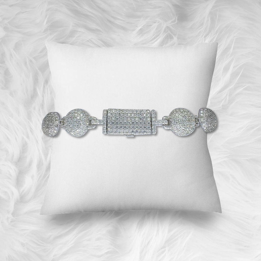 Bead Ball Cross Sterling Silver Moissanite Iced Bracelet - Master of Bling 