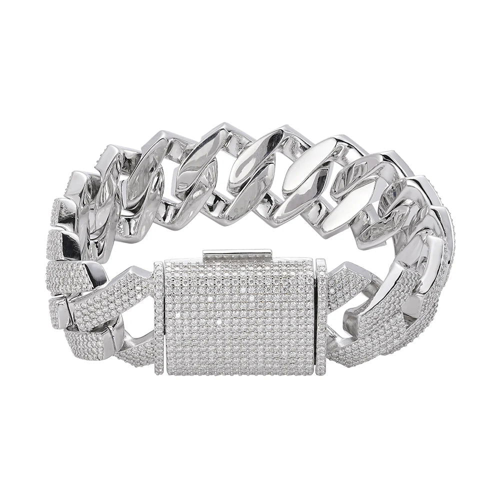 Big 22mm MOISSANITE Prong Cuban Link Bracelet 925 Silver Icy Custom - Master of Bling 