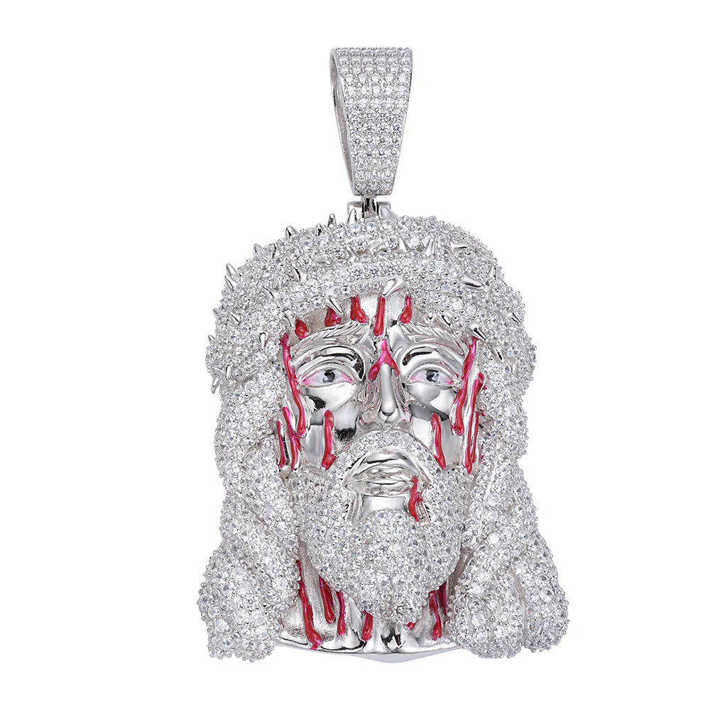 Bleeding Jesus Piece Moissanite 14K White Gold 925 - Master of Bling 